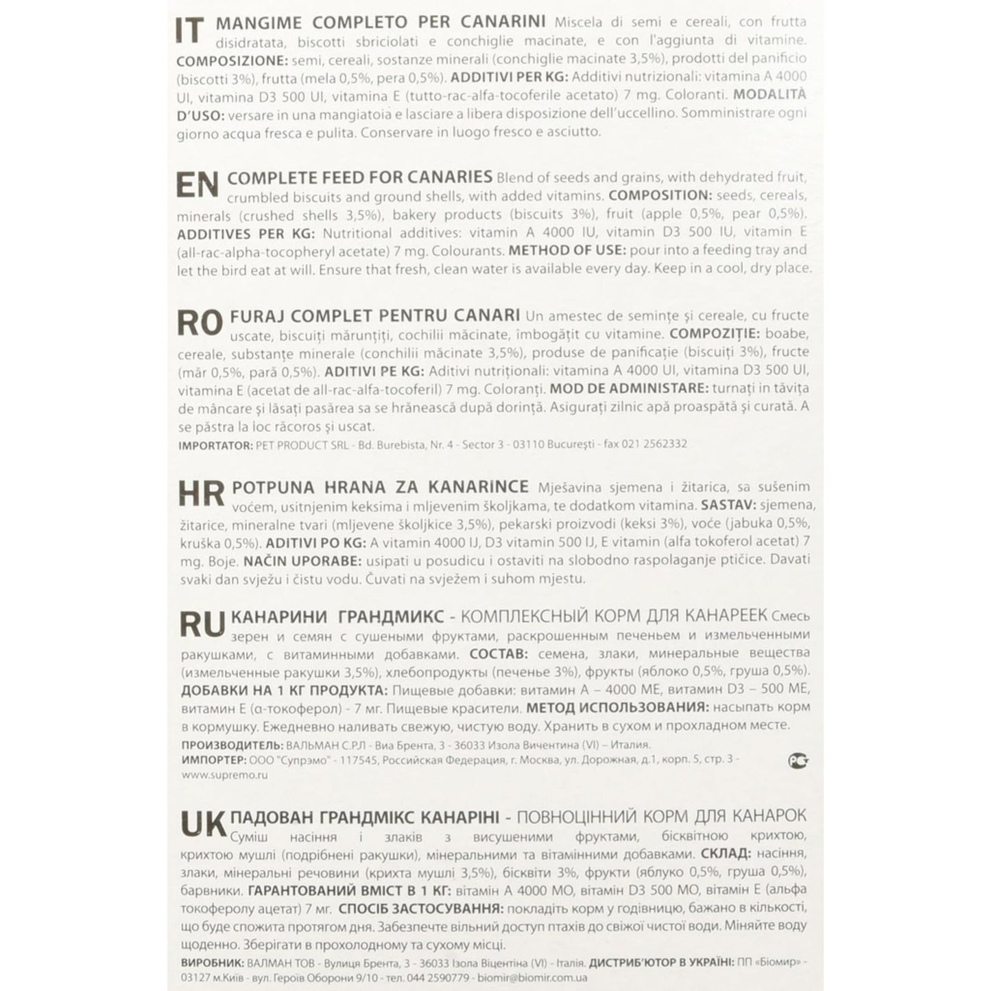 Padovan GrandMix Canarini Bird Food Canary Mix – 1kg