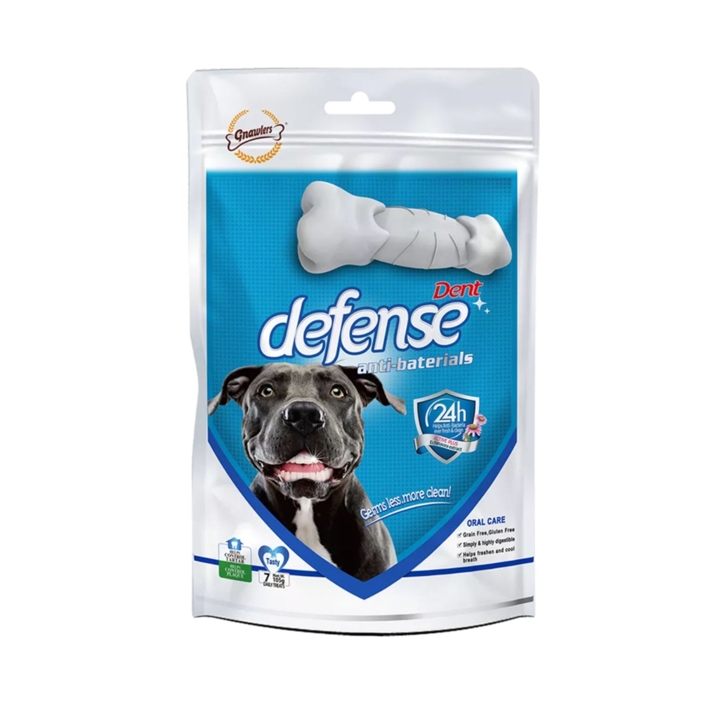 Gnawlers Dent Defense Dog Treats Antibacterial Chews - 7x105g