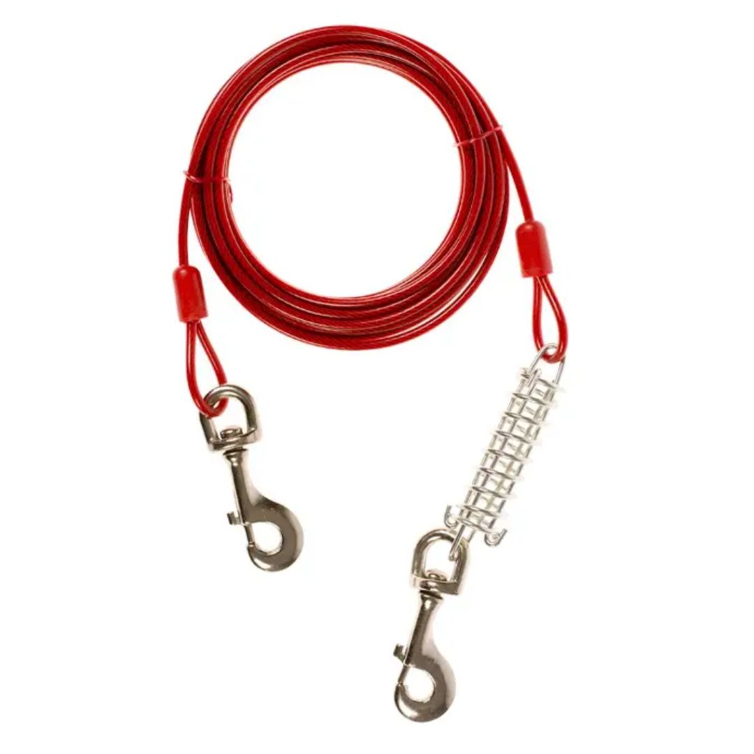 Duvo+ Heavy Duty Tie-Out Cable Red – 6M With Spring for Dogs