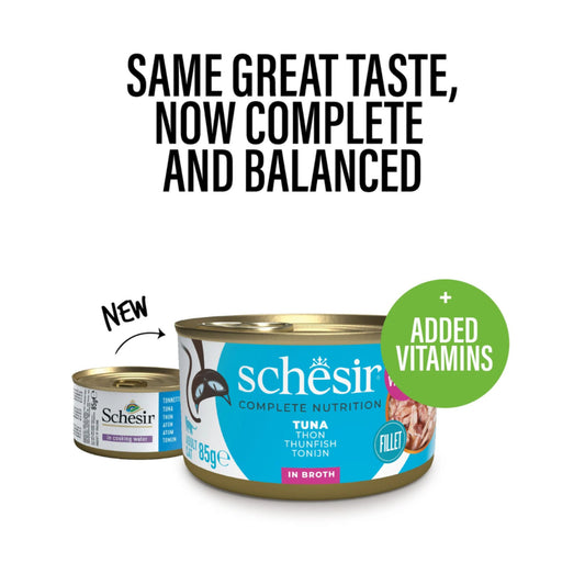 Schesir Complete & Balanced Nutrition Wet Cat Food In Broth Can- Tuna - 85g