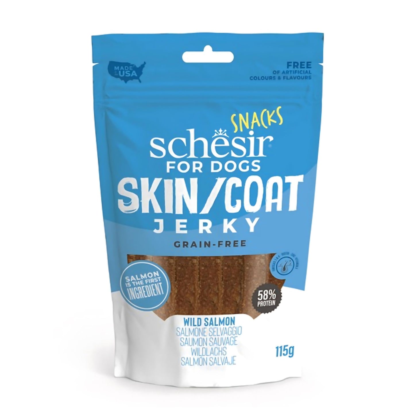 Schesir Dog Jerky Grain Free Skin & Coat Salmon - 115G