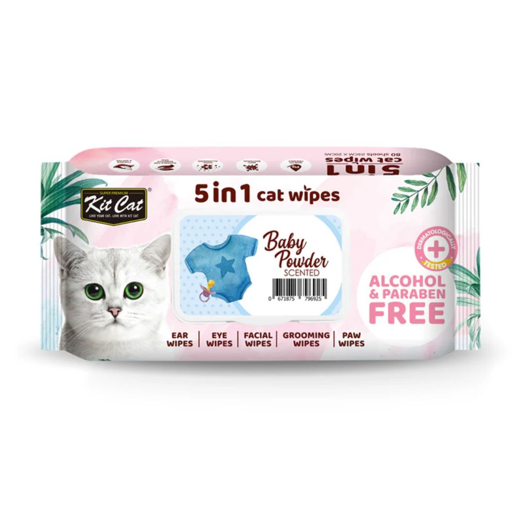 Kit Cat 5 in 1 Baby Powder Scented Cat Wipes