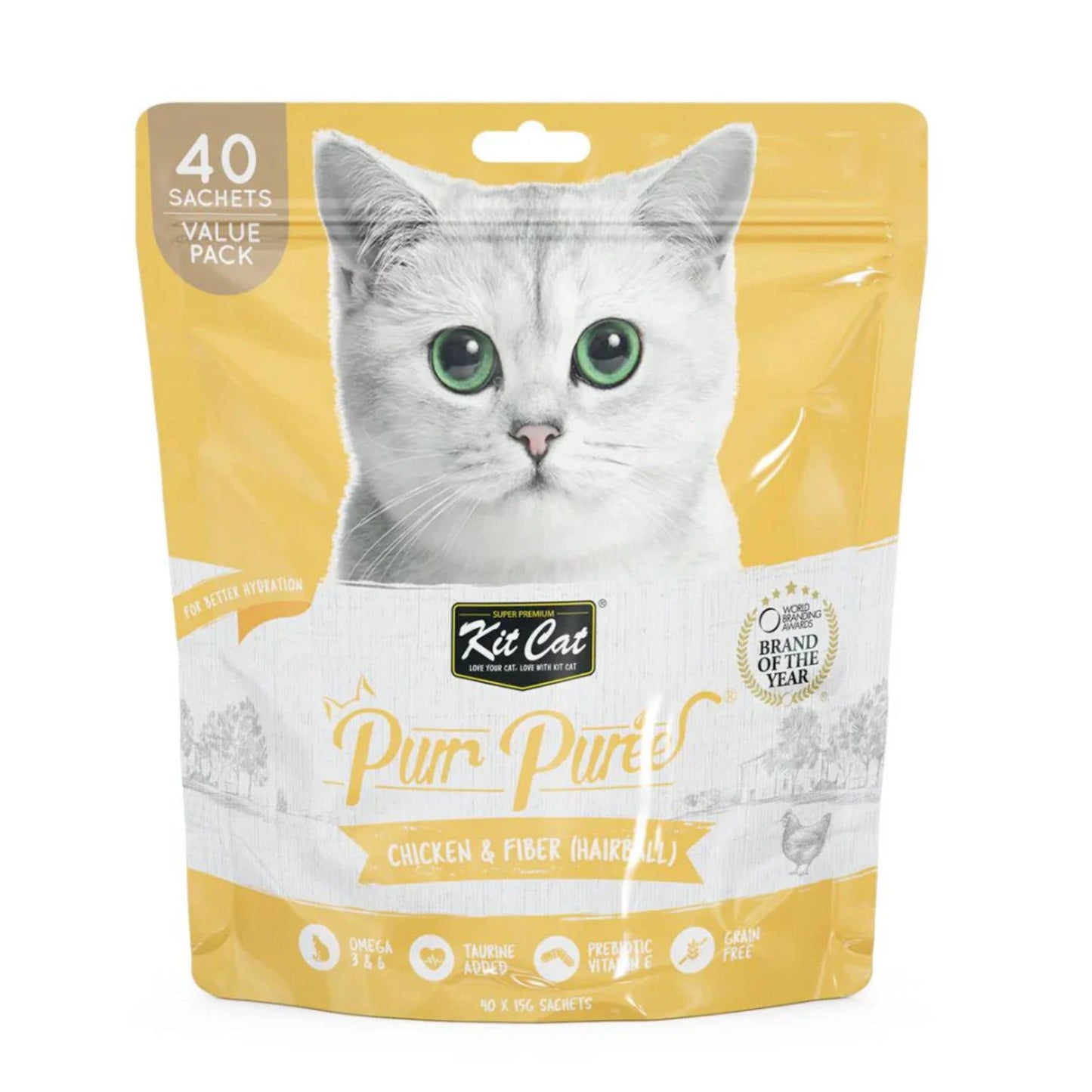 Kit Cat Puree Chicken & Fiber Hairball Cat Treats 600G