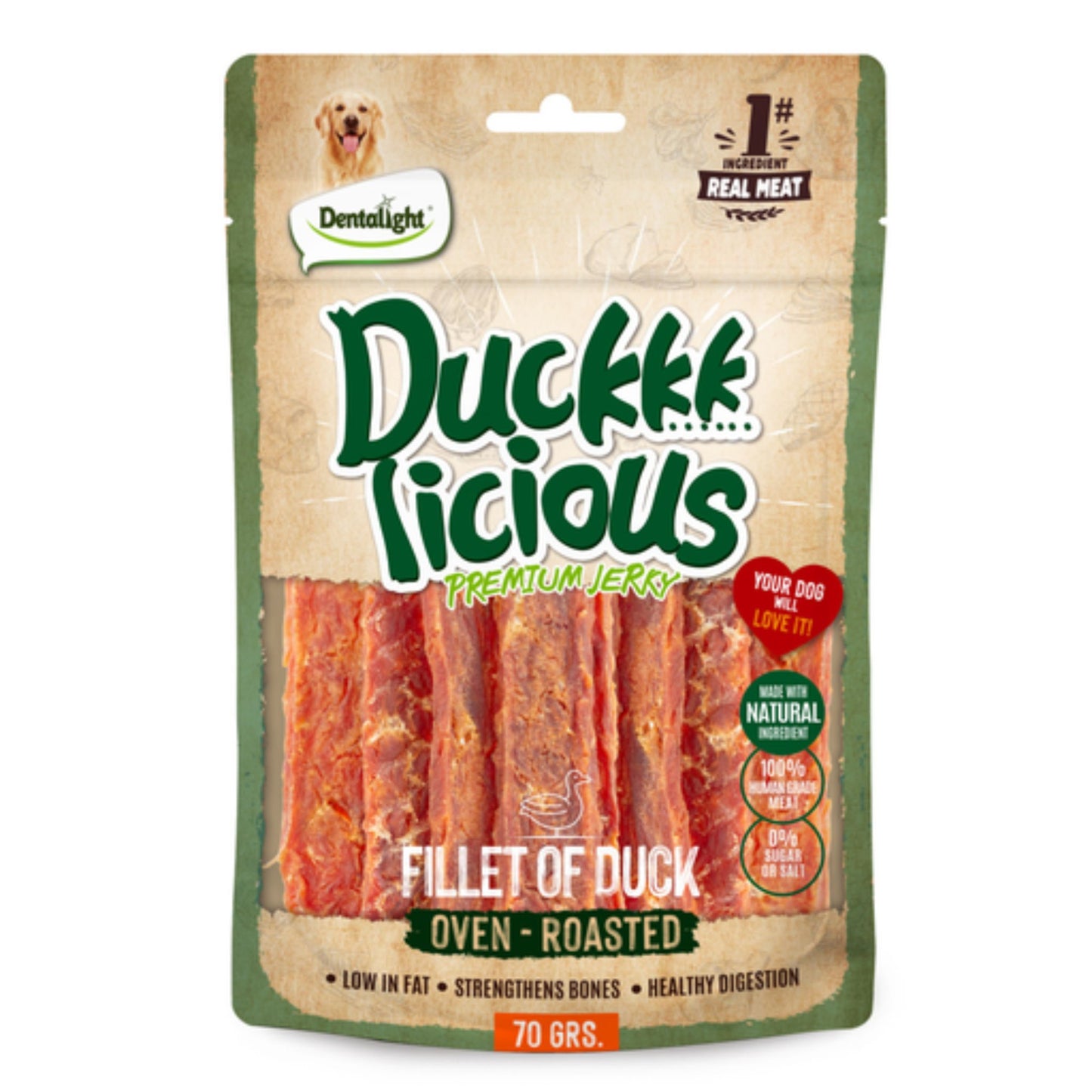 Dentalight Licious Jerky Dog Treats With Duck Fillet - 70g