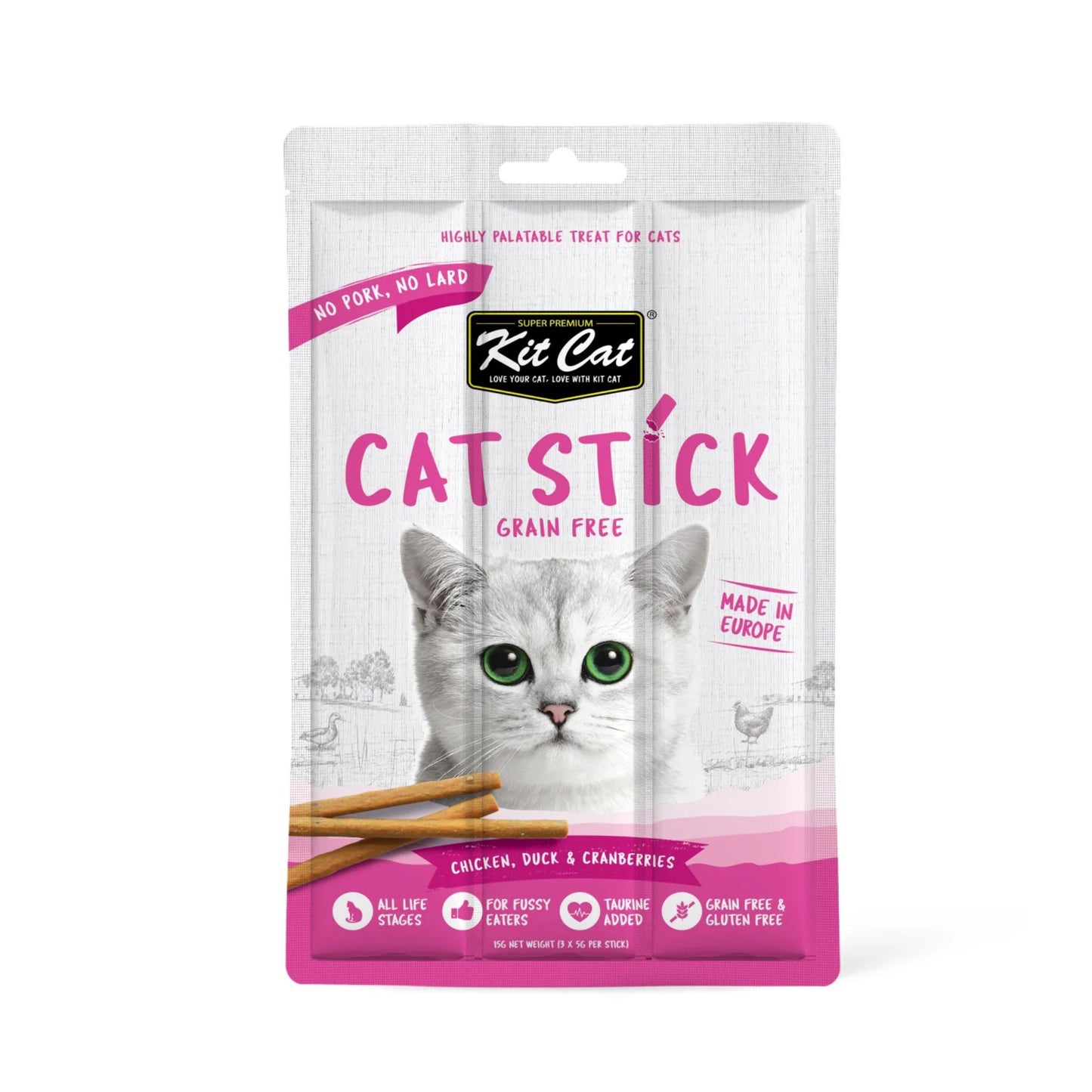 Kit Cat Grain Free Cat Stick Chicken Duck & Cranberries - 15G