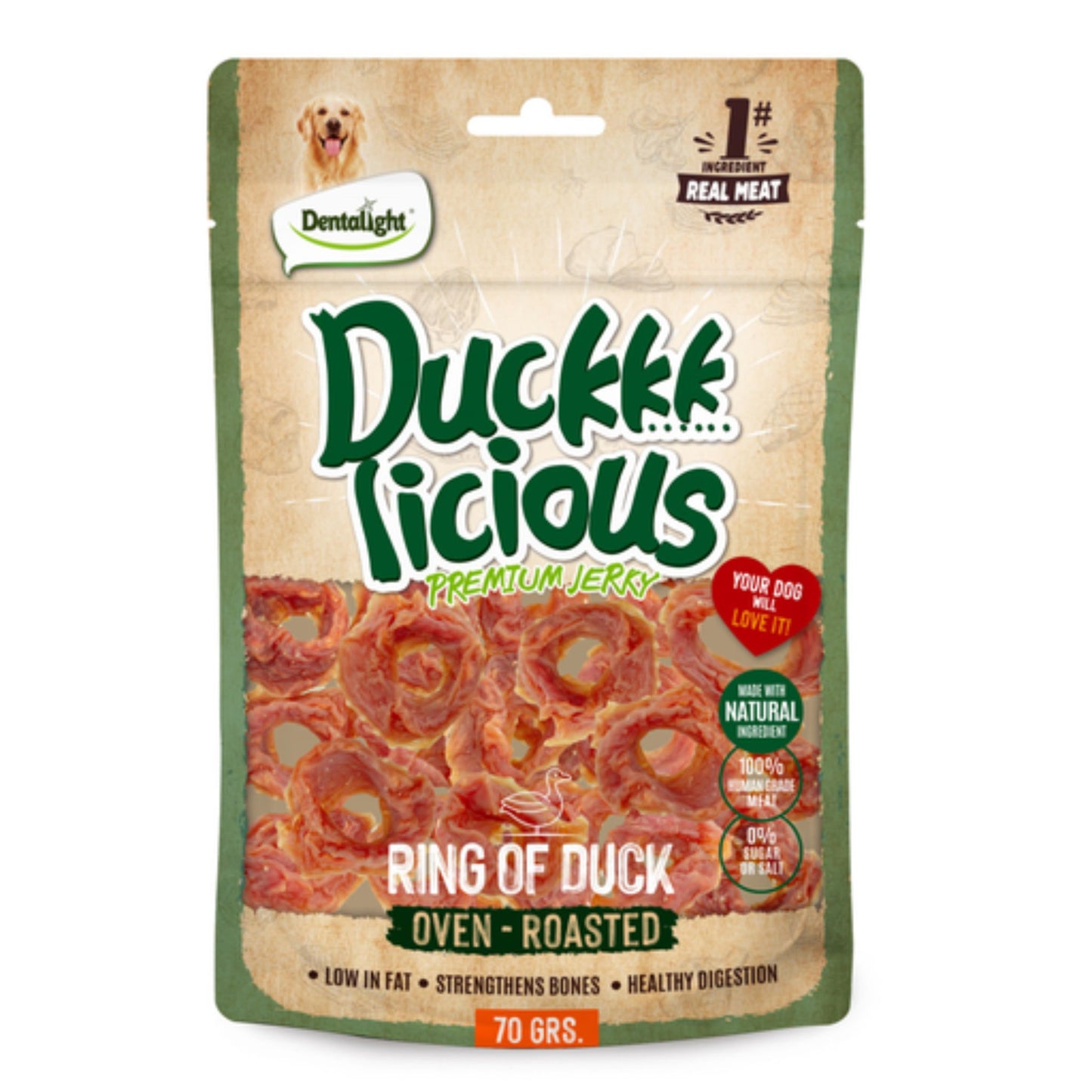 Dentalight Licious Jerky Dog Treats With Duck Ring - 70g