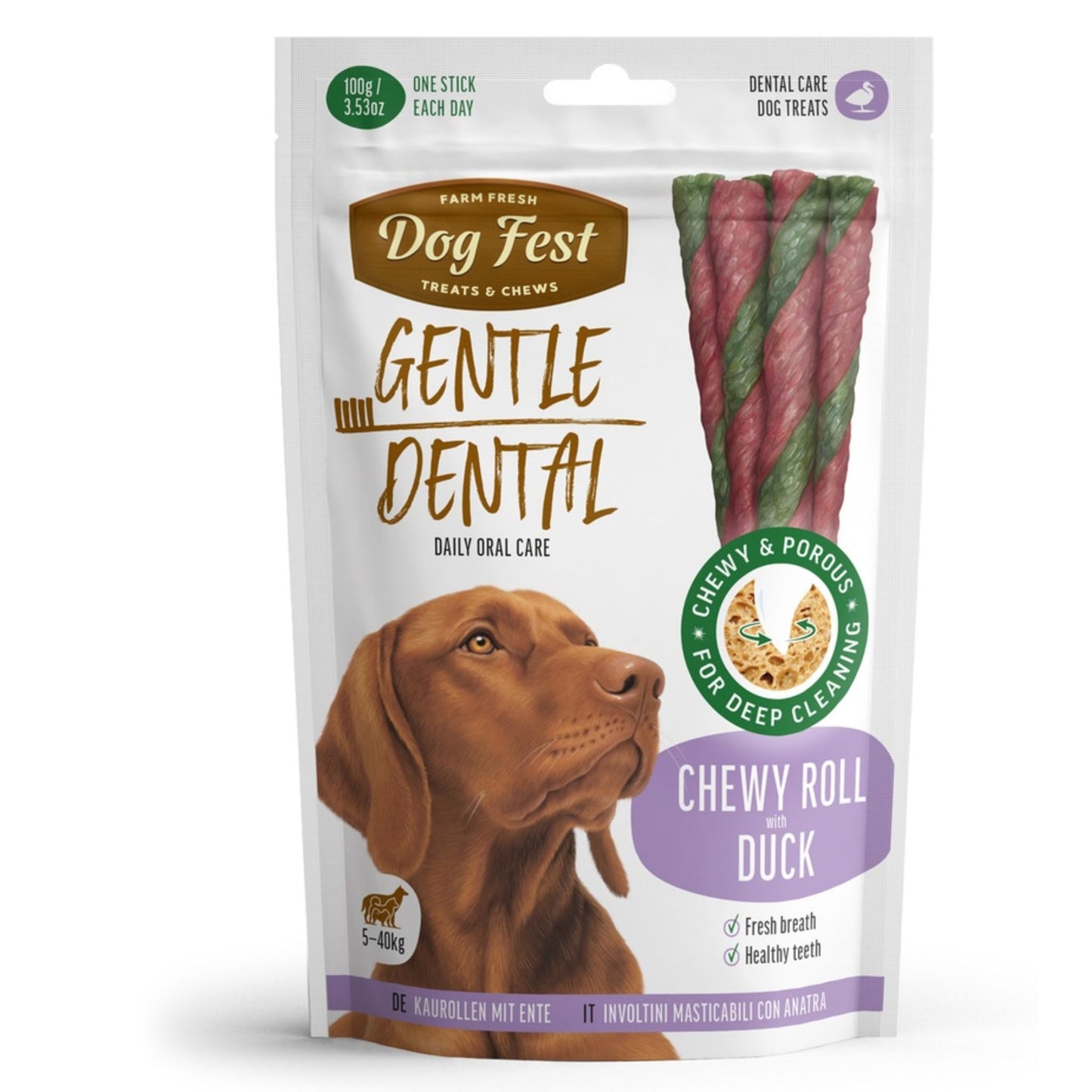 Dog Fest Dental Adult Dog Treats With Chewy Roll & Duck - 100g
