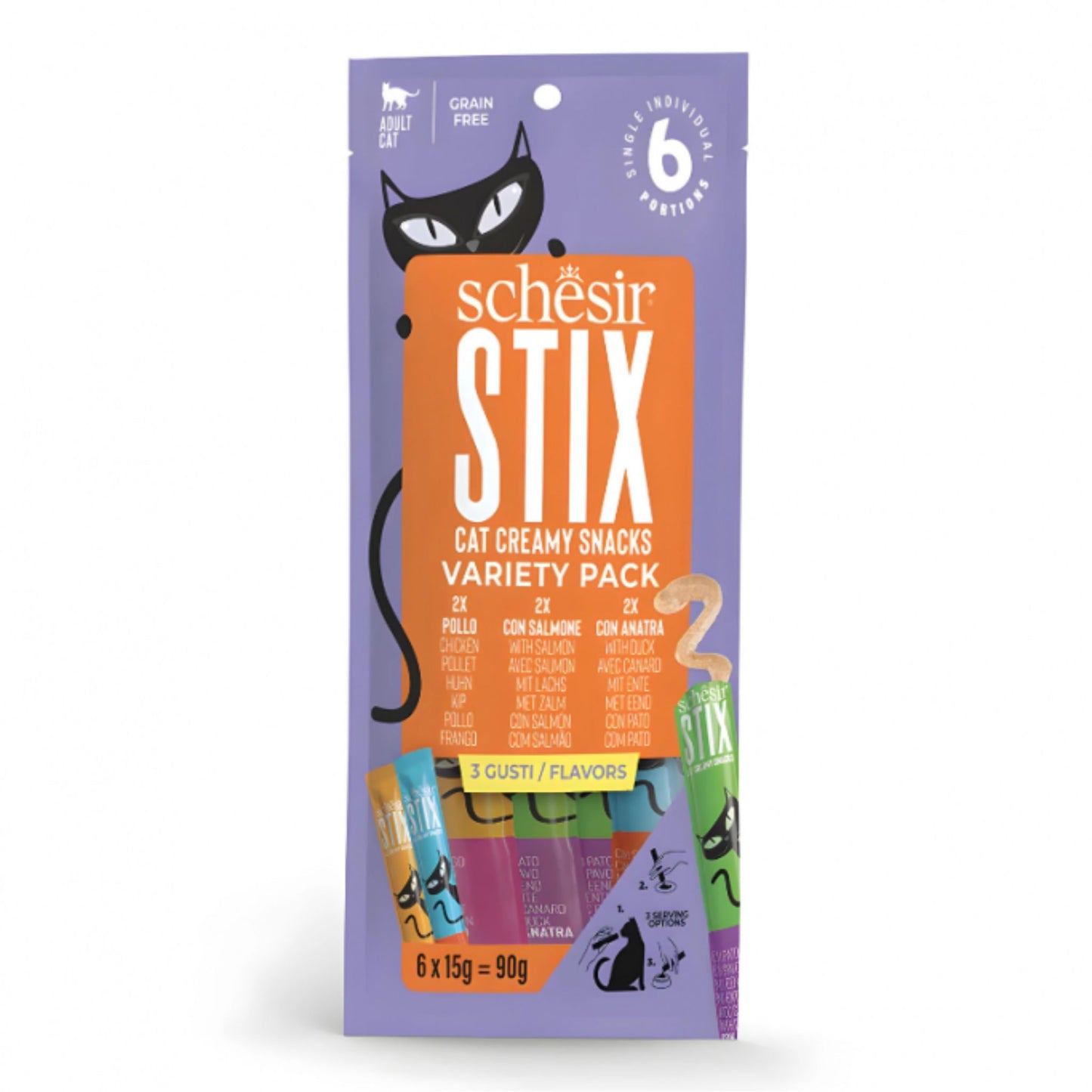 Schesir Cat Treat Stix Chicken Duck & Salmon - 6x15G