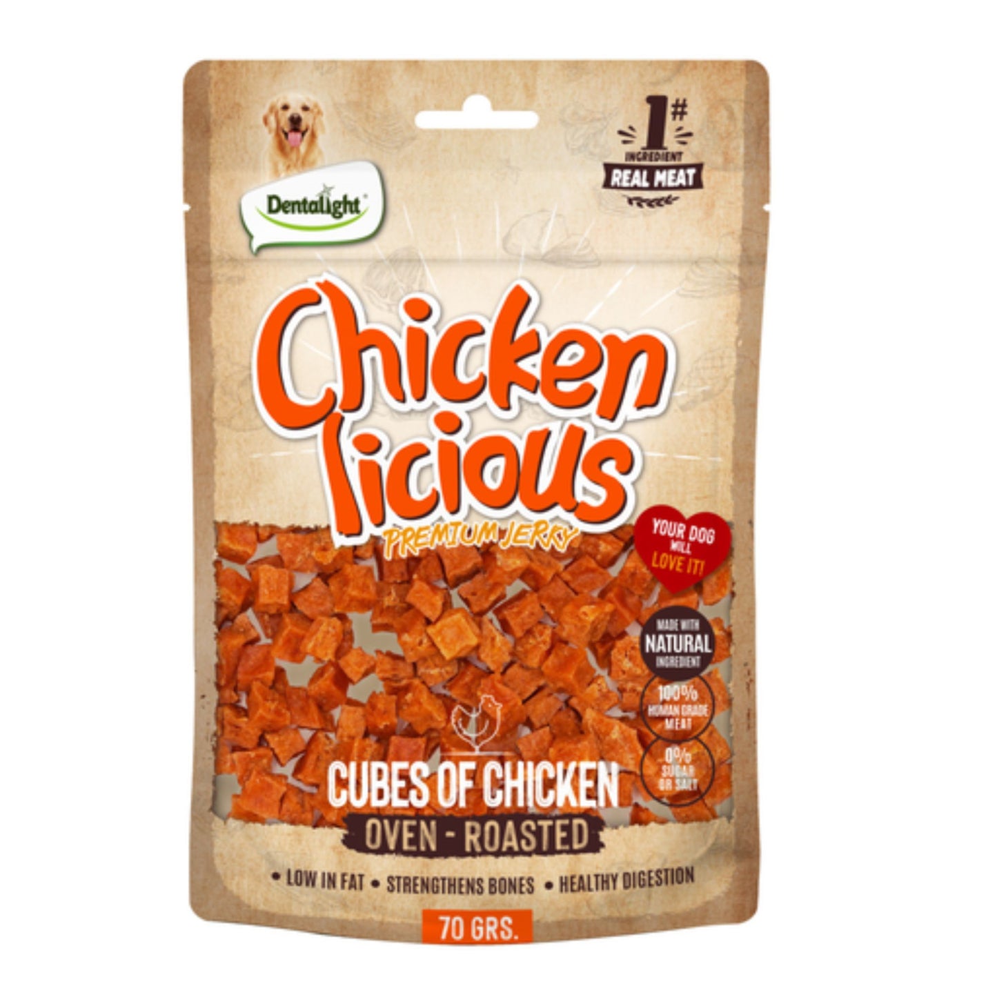 Dentalight Licious Jerky Dog Treats With Chicken Cube - 70g