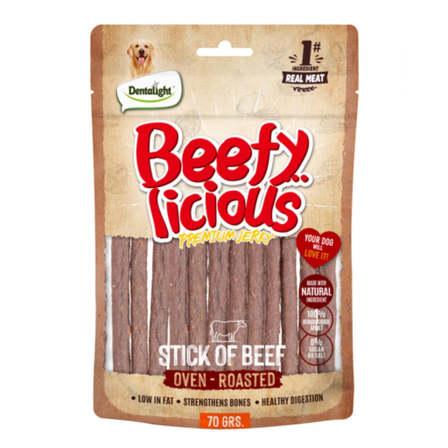 Dentalight Beefy Licious Jerky Dog Treats Beef Stick - 70g