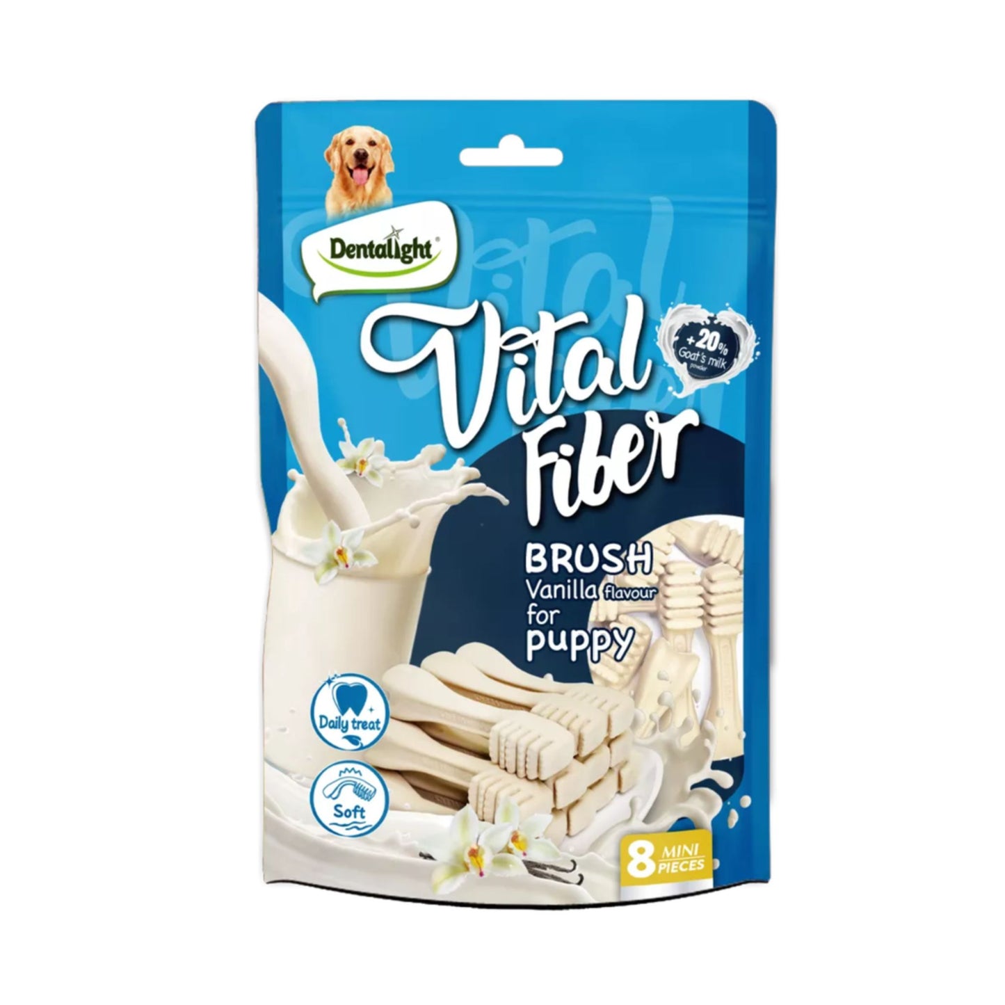 Dentalight Vital Fiber Brush Dog Snack With Goat Milk & Vanilla - 8pcs/80g