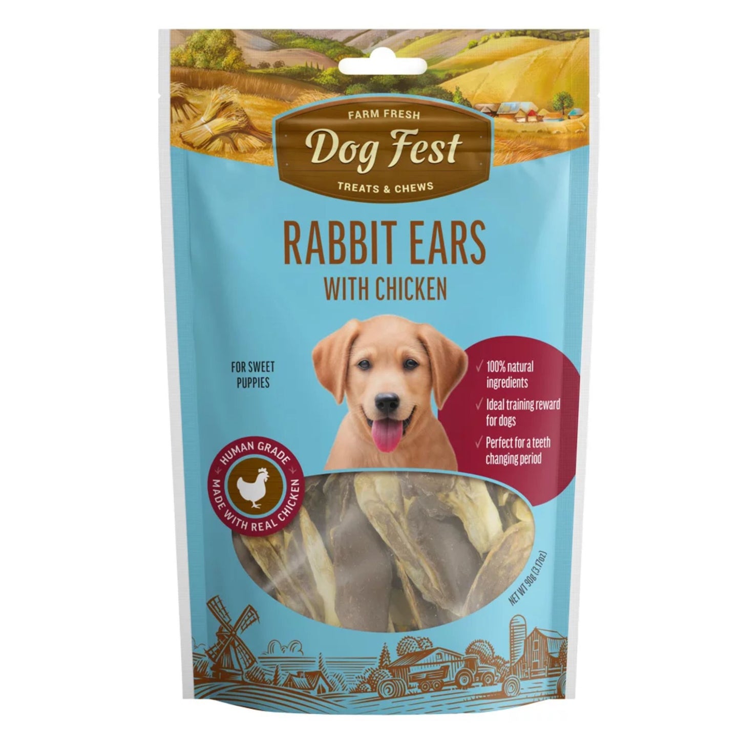 Dog Fest Rabbit Ears With Chicken For Puppies – 90g