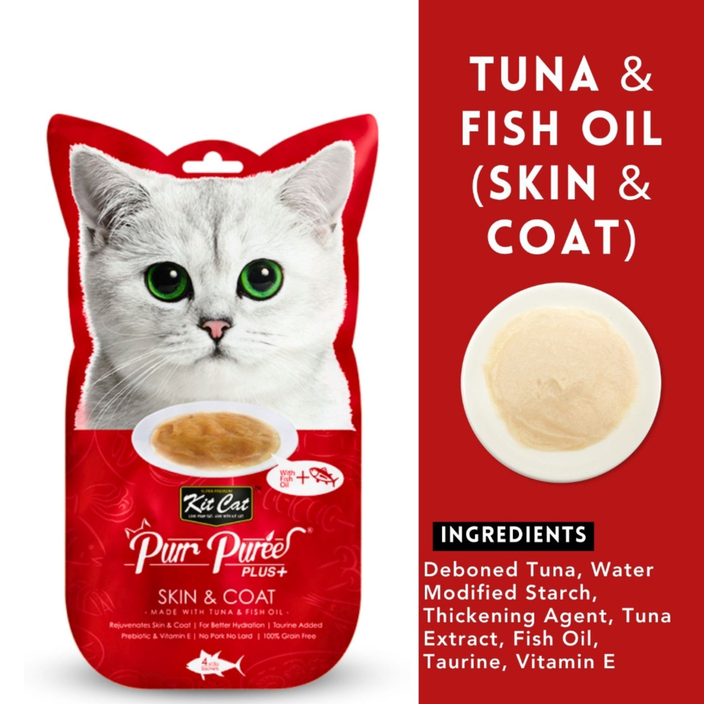 Kit Cat Purr Puree Plus Skin & Coat Tuna Cat Treats - 60g