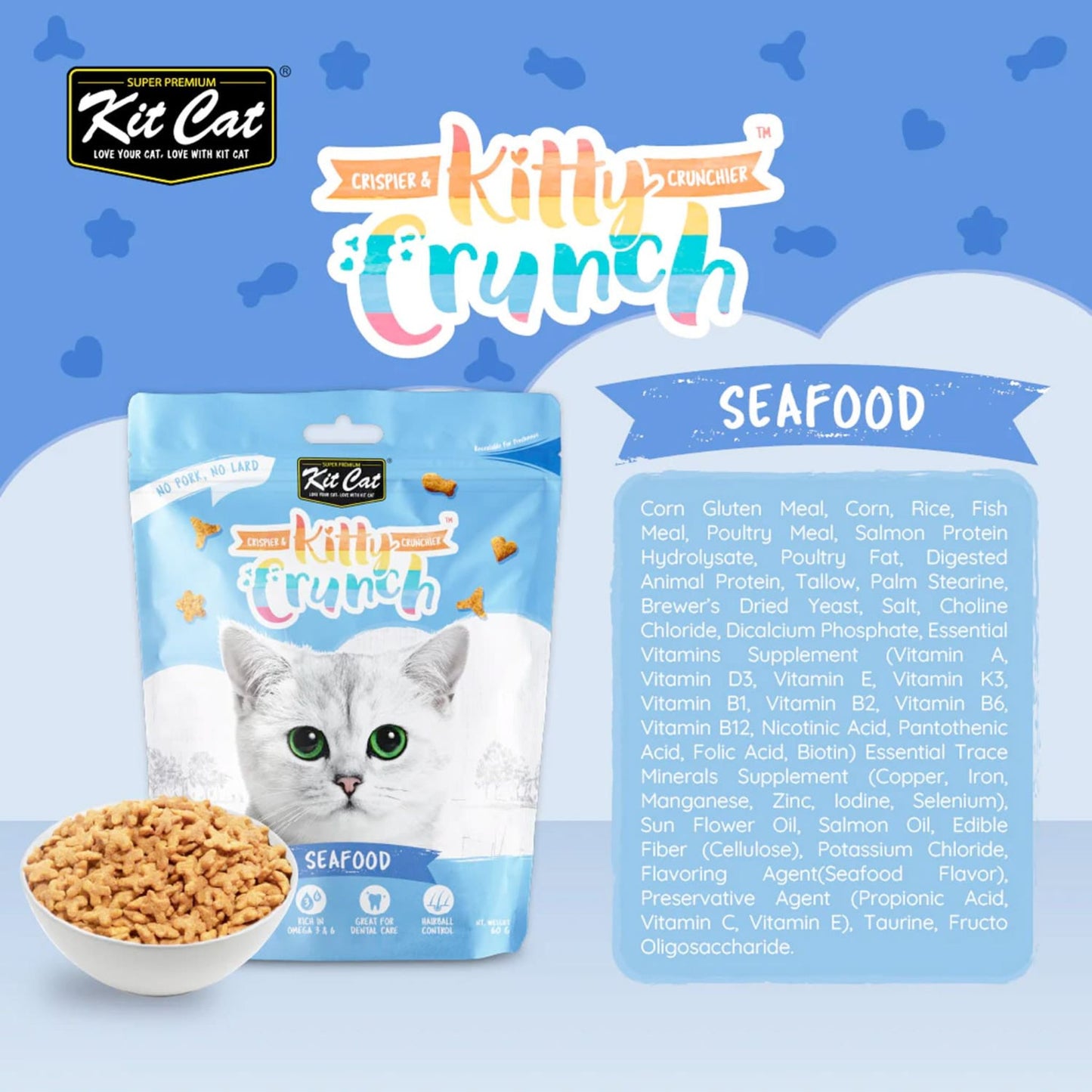 Kit Cat Kitty Crunch Seafood Flavour Cat Treats - 60g