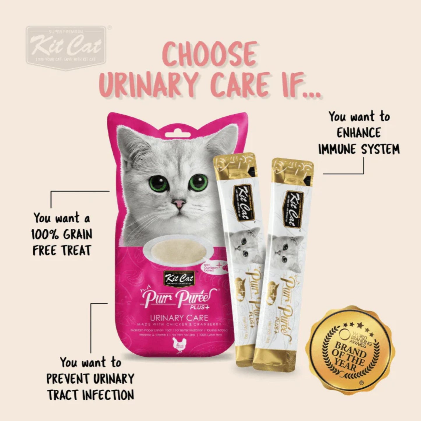 Kit Cat Purr Puree Plus Urinary Care Chicken Cat Treats - 60g