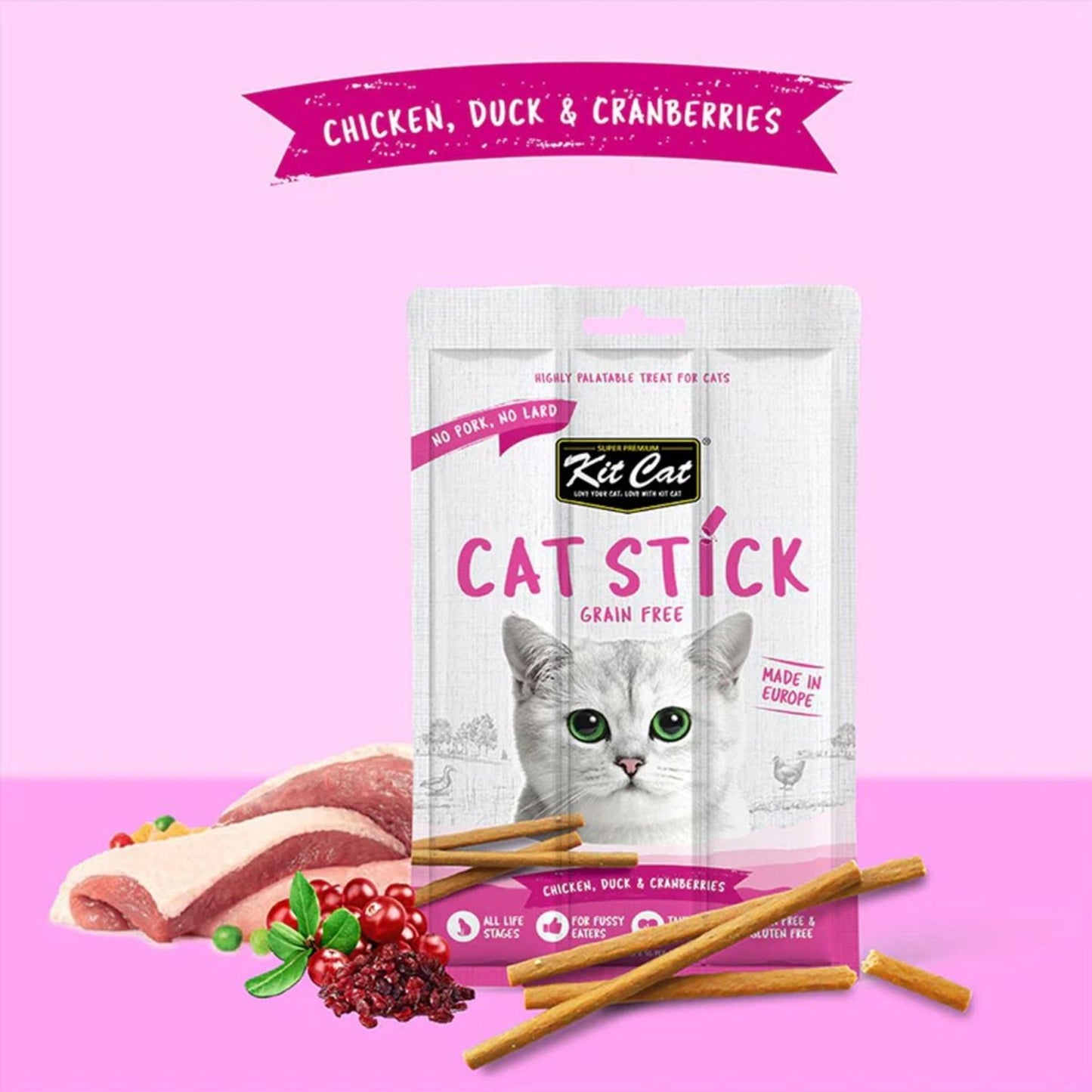 Kit Cat Grain Free Cat Stick Chicken Duck & Cranberries - 15G