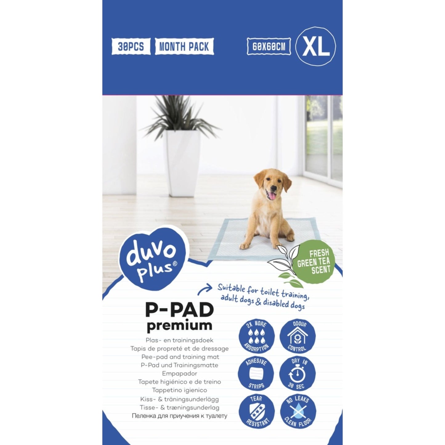 Duvo+ Pet Pads Premium XL Green Tea Scent – 60x60cm