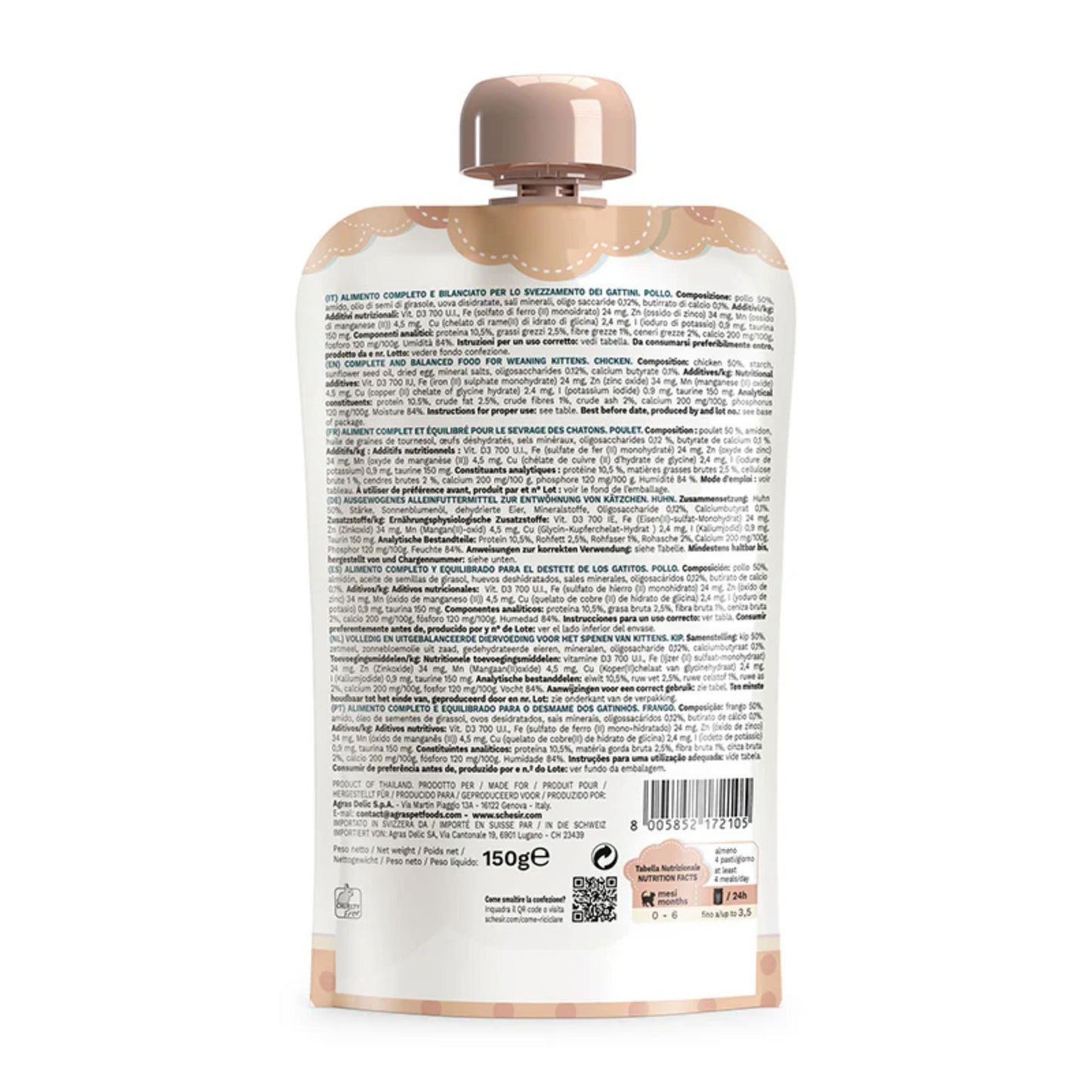 Schesir Kitten Pouch Cream 0-6 Chicken Wet Food - 150g