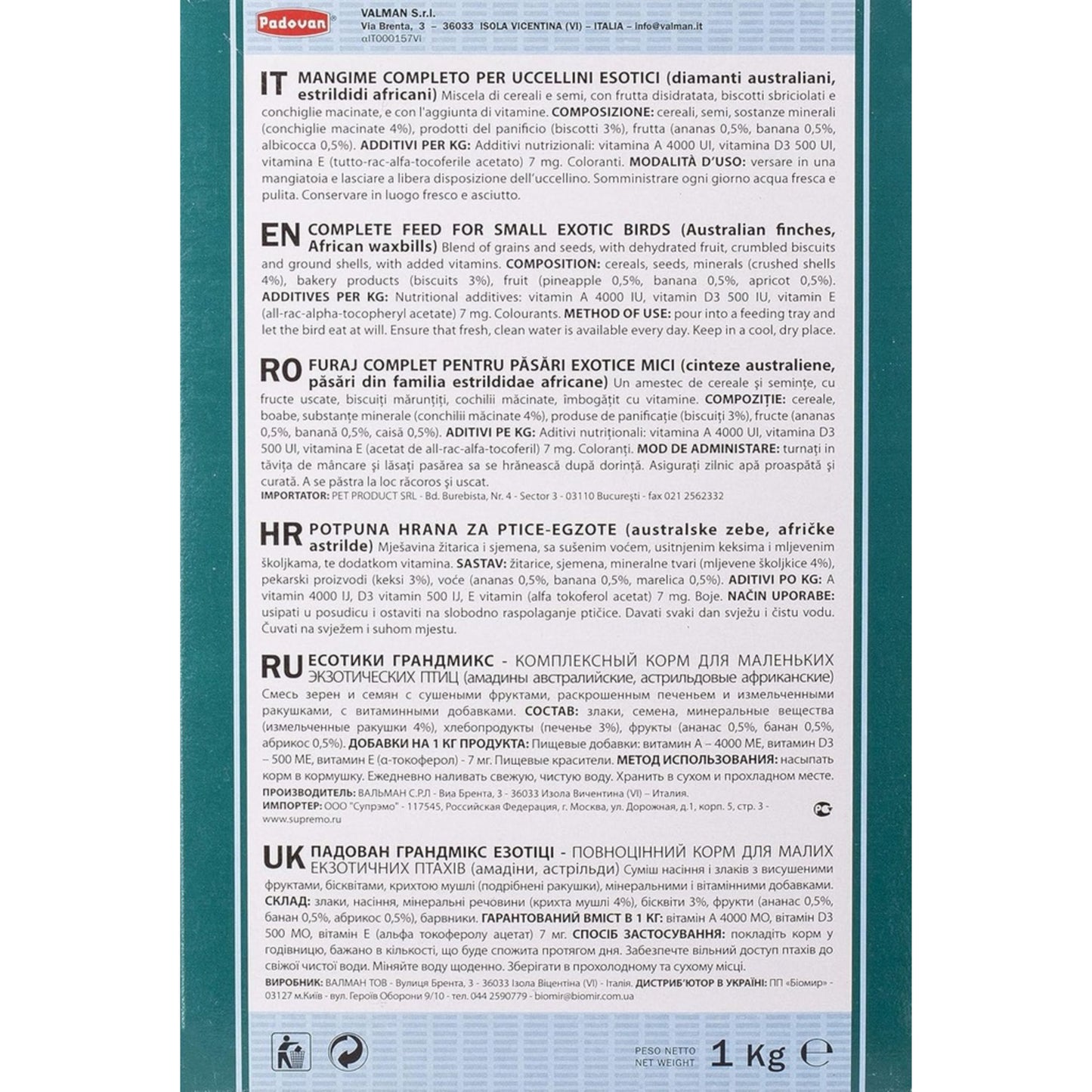 Padovan GrandMix Exotic Bird Food Esotici Seed Mix – 1kg