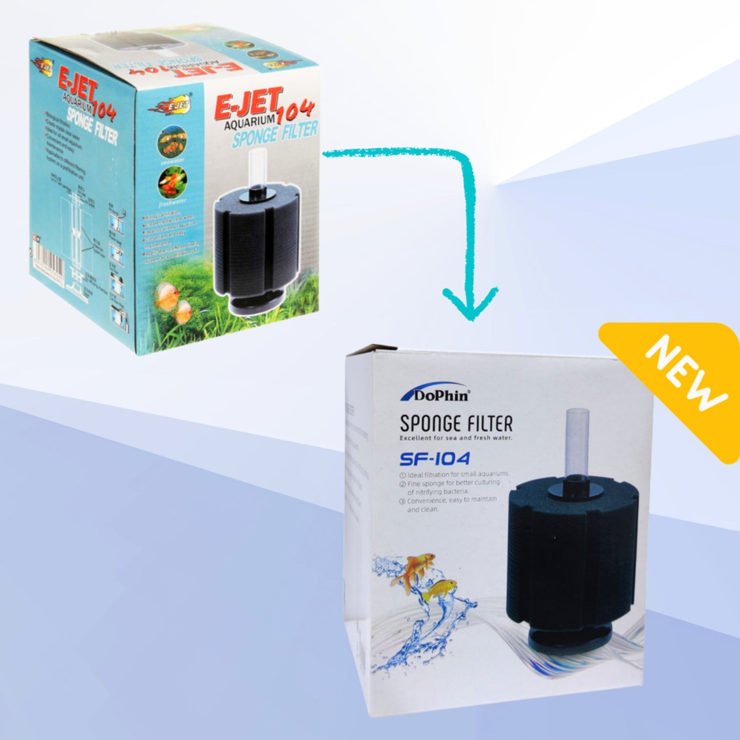 Aquarium filters with packaging on a blue background