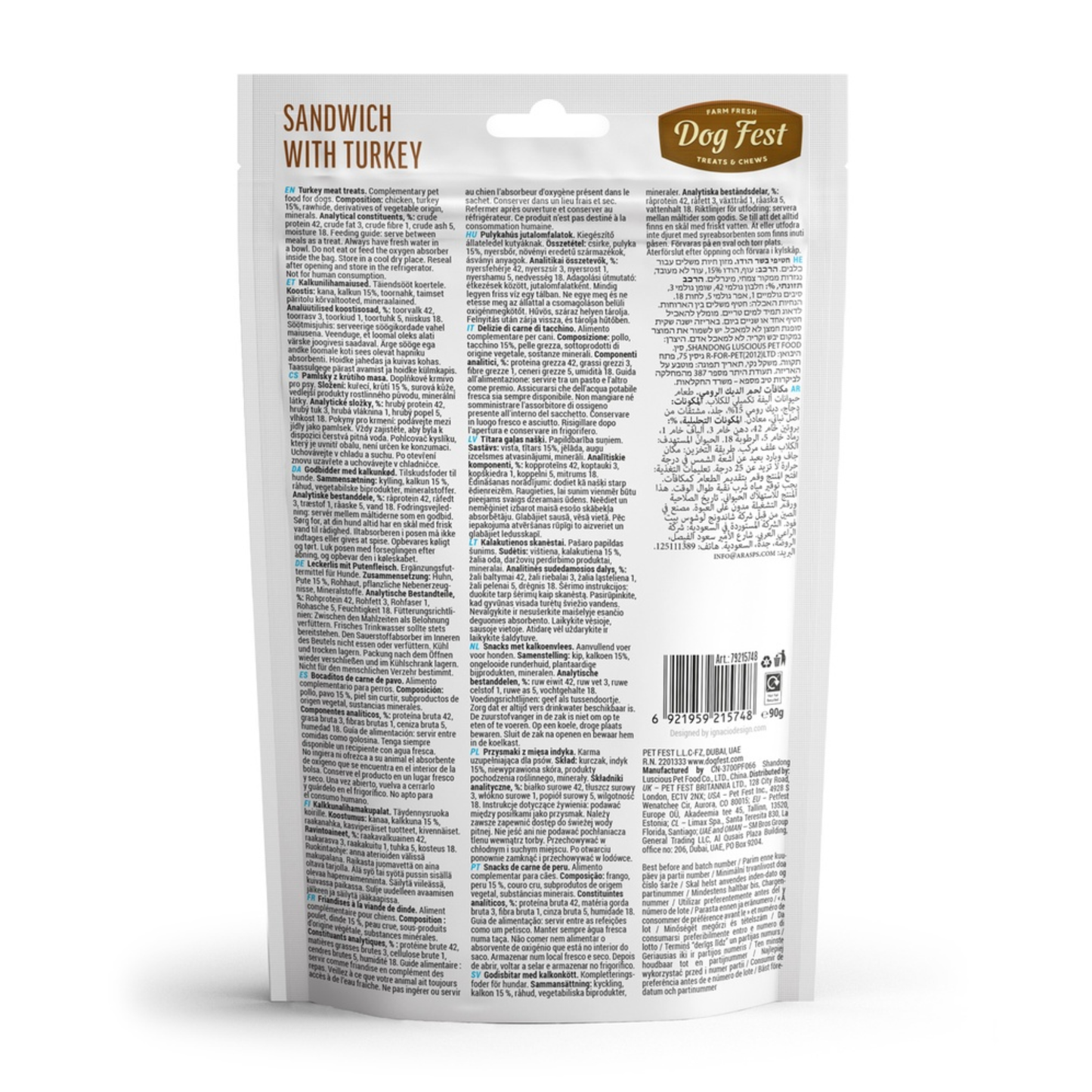 Dog Fest Dental Treats For Adult Dogs Sandwich Turkey - 90g