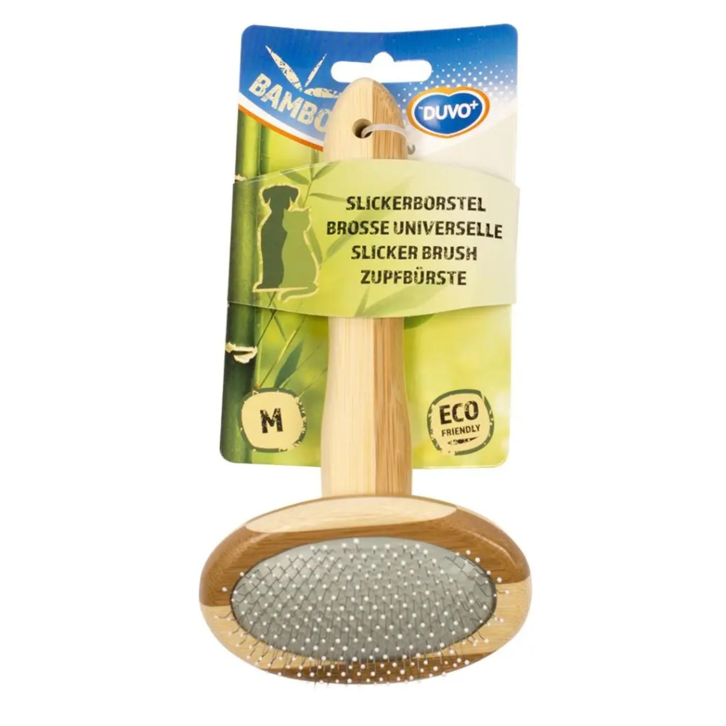 M Dog grooming brush with packaging on a white background