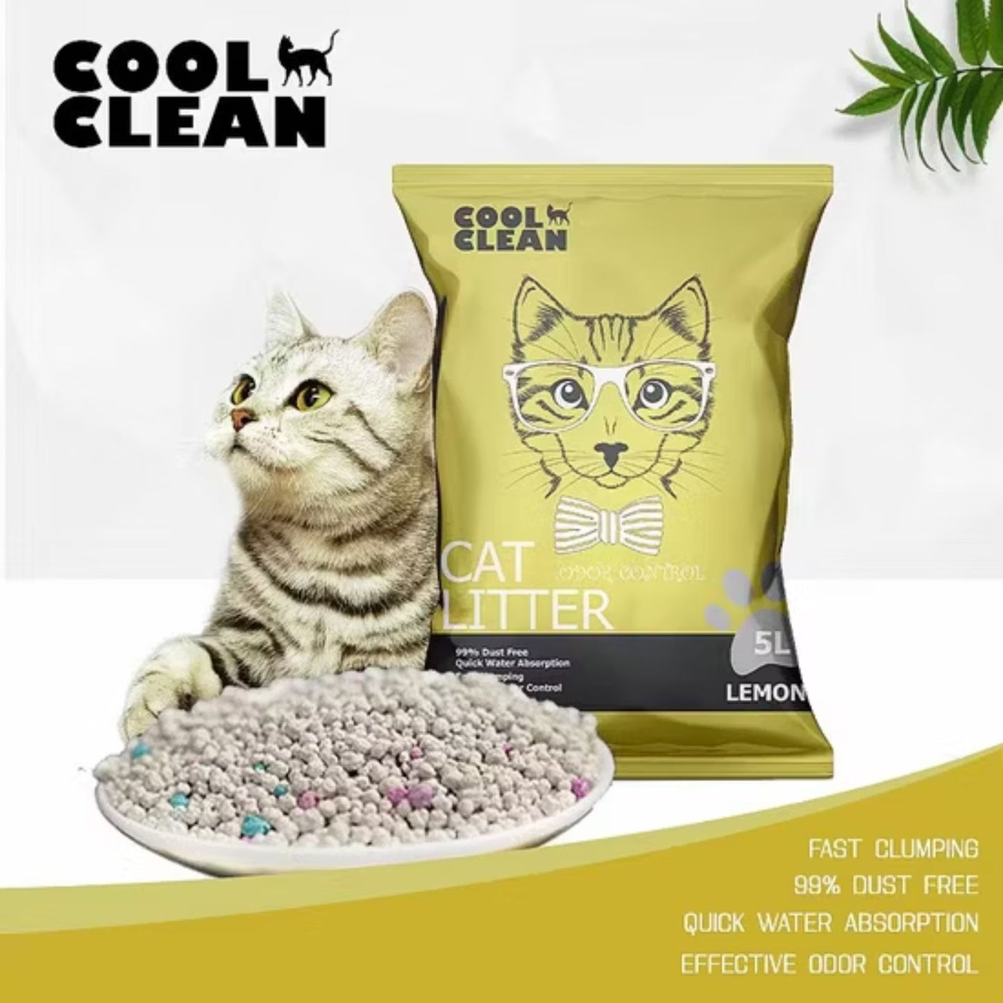 Cool Clean Clumping Cat Litter Lemon Scent Low Dust - 5kg