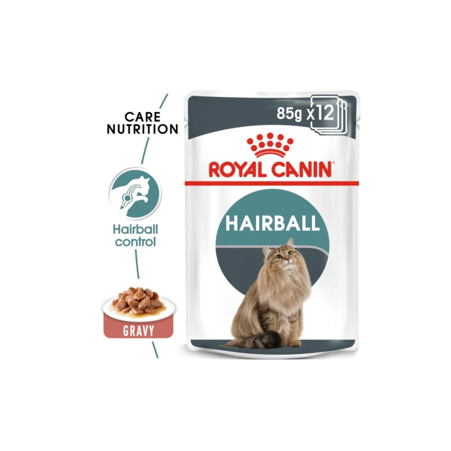 Royal Canin Hairball cat food package on a white background