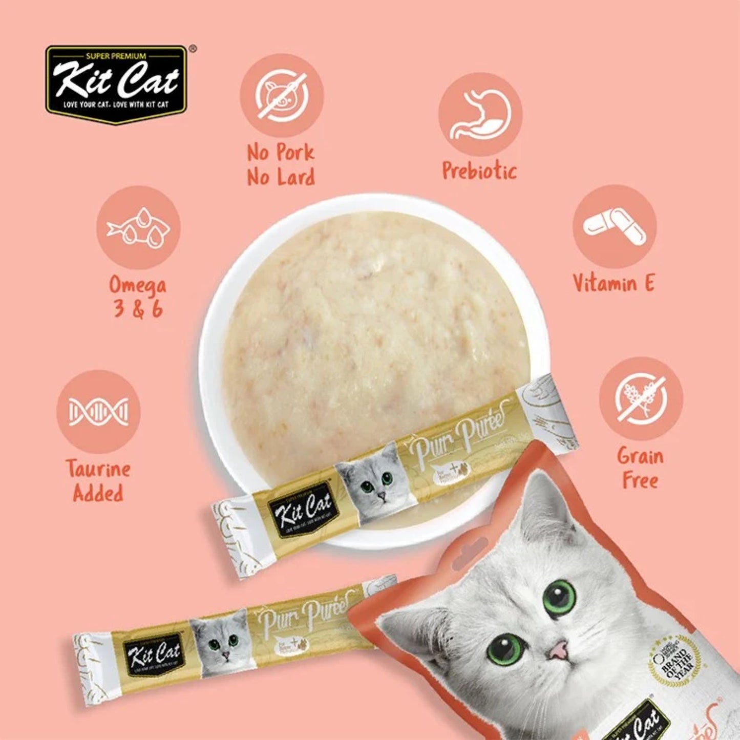 Kit Cat Puree Chicken & Salmon Creamy Cat Treat - 4x15g