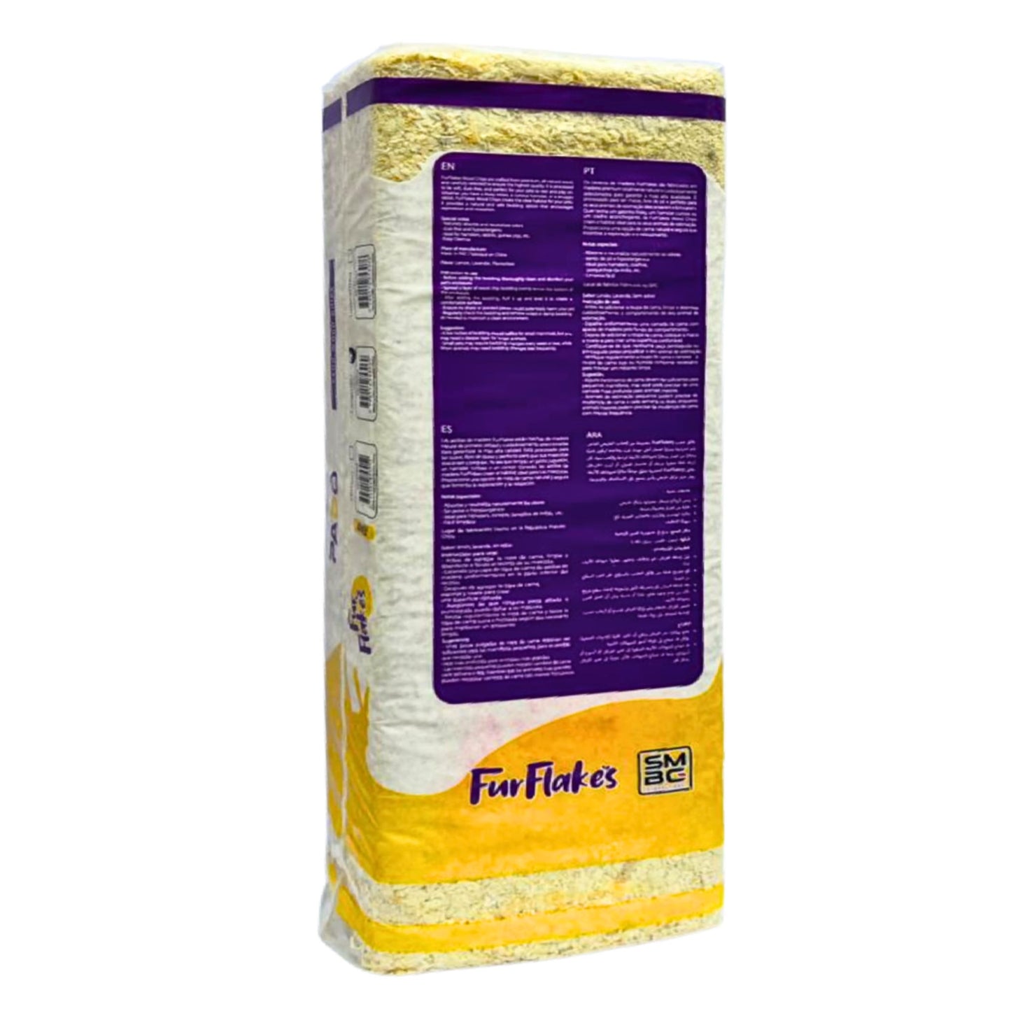 Bag of Fur Flakes with purple label on a white background
