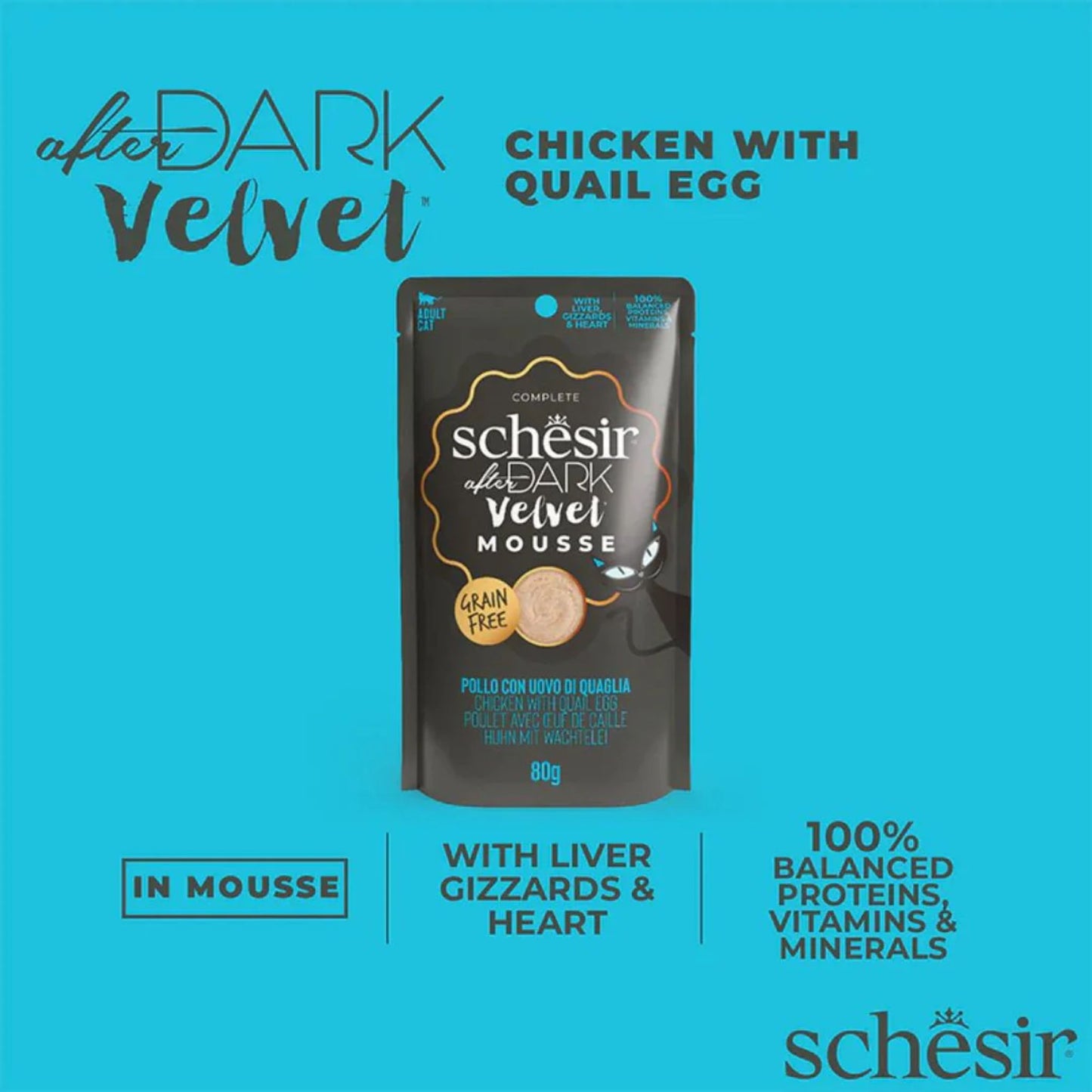 Schesir After Dark Velvet Mousse Chicken With Quail Eggs Cat Food Pouch - 80g
