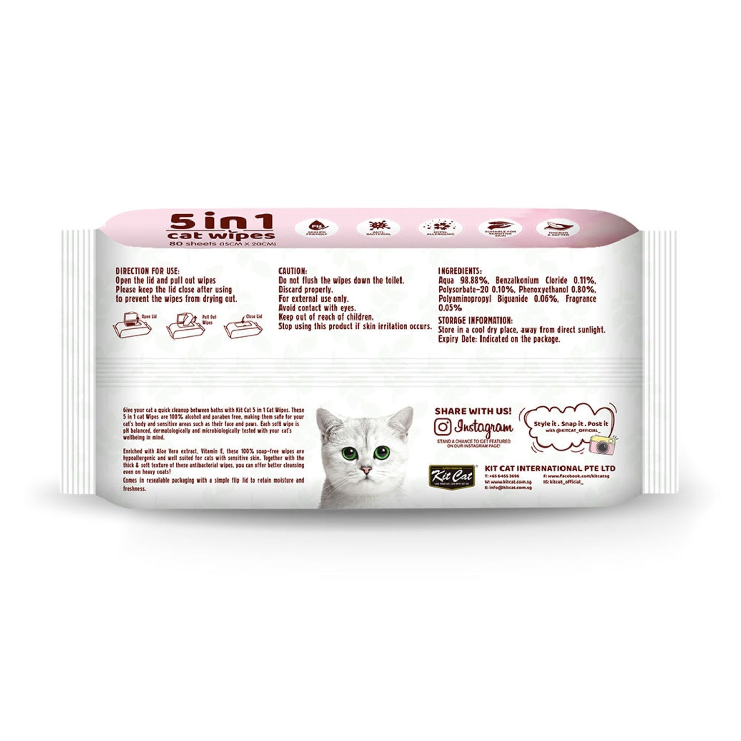 Kit Cat 5 In 1 Aloe Vera Scented Cat Wipes