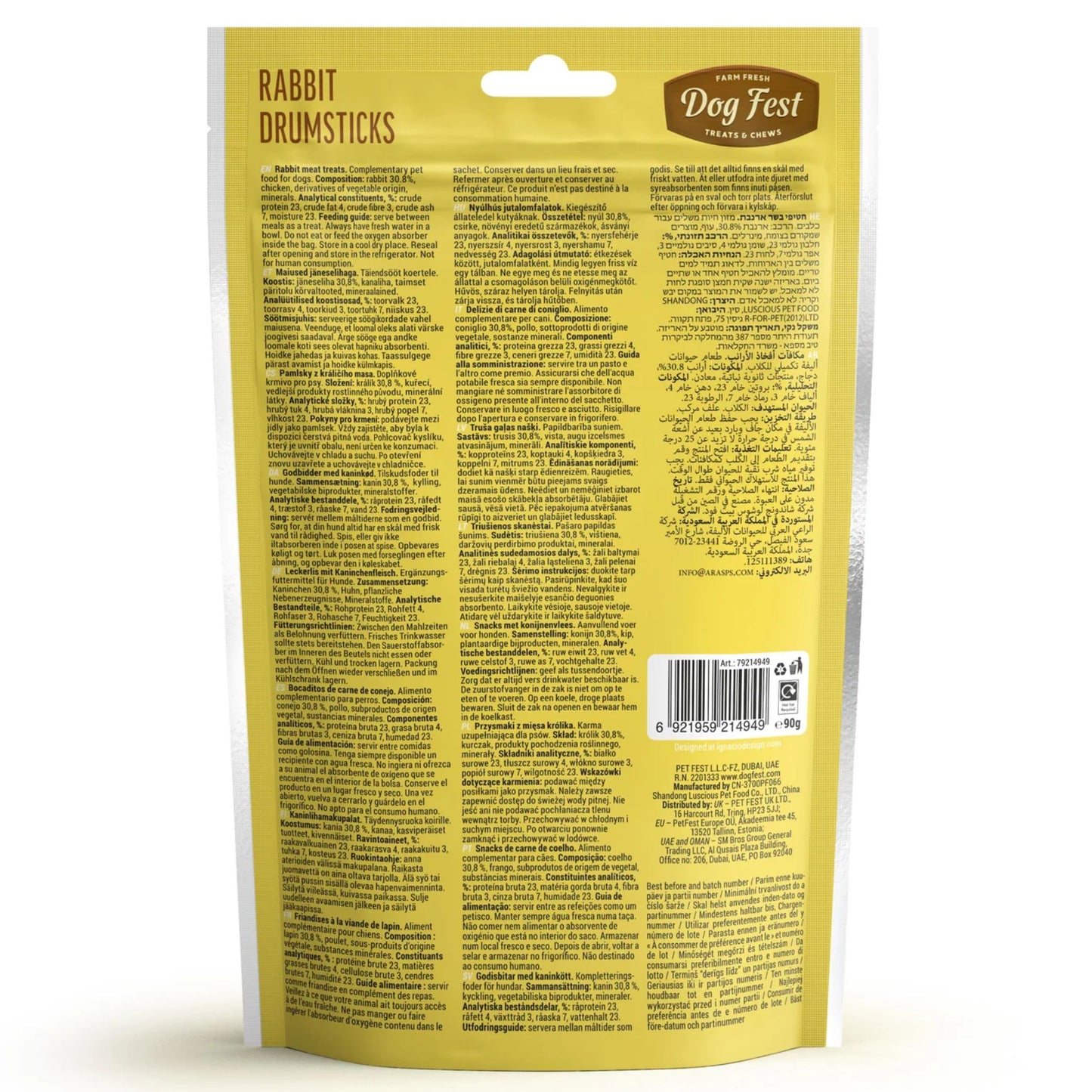 Dog Fest Rabbit Drumsticks For Adult Dog – 90g