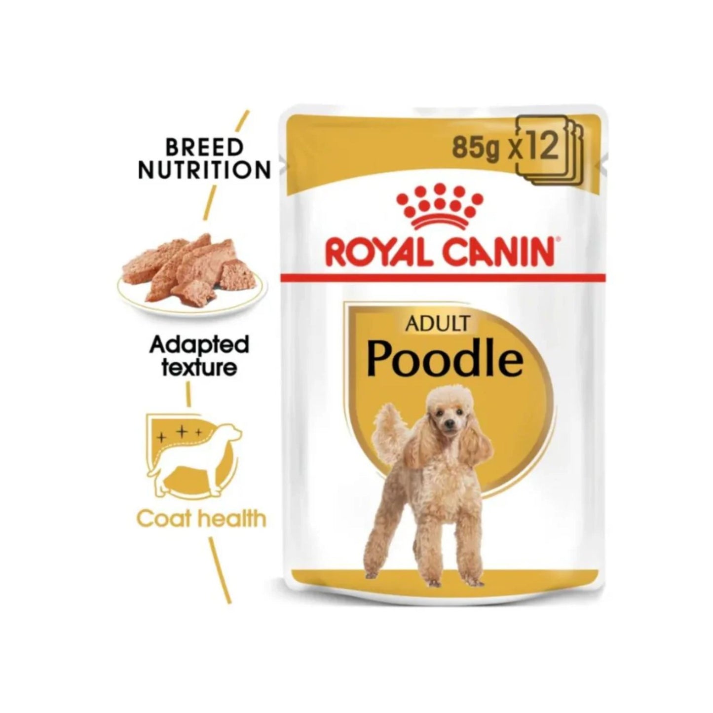 Royal Canin Adult Poodle wet dog food packaging on a white background