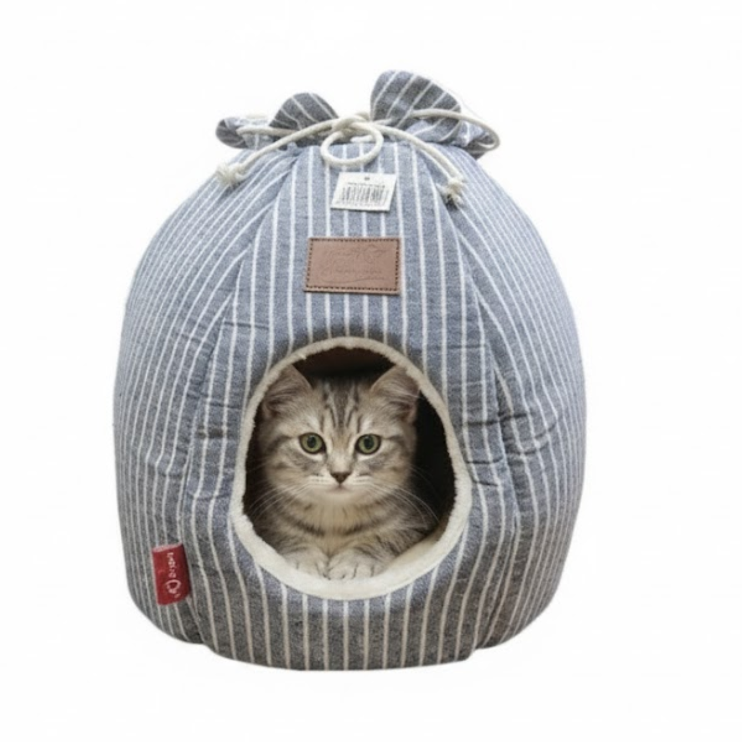 Catry Cat House White Lined on Grey - 36x36x36cm