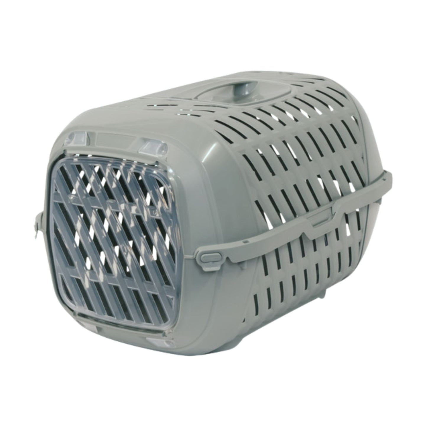 Gray pet carrier on a white background