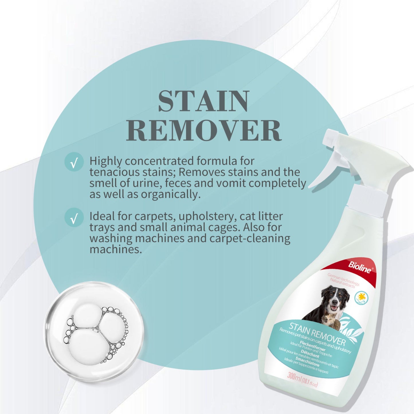 Bioline Dog & Cat Stain Remover Spray Upholstery & Carpet Cleaner - 300ml