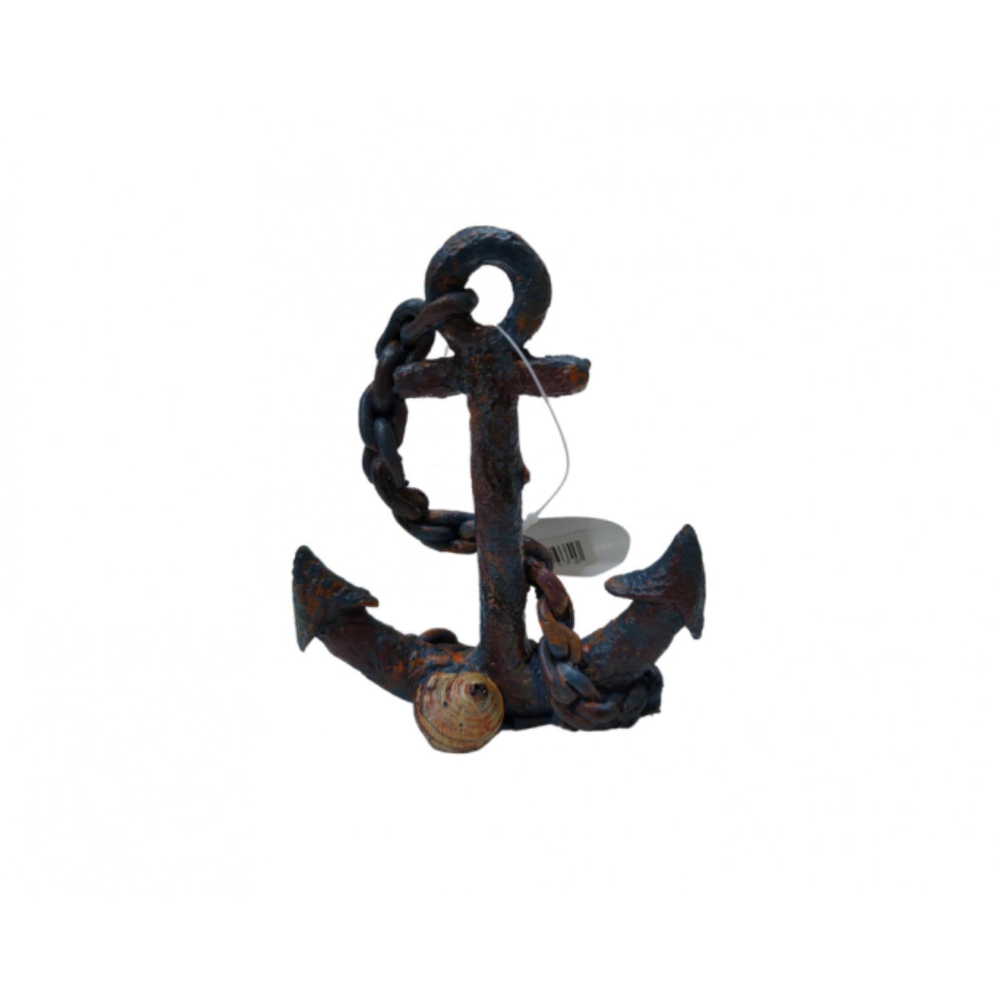 Decorative metal anchor with chain on a white background