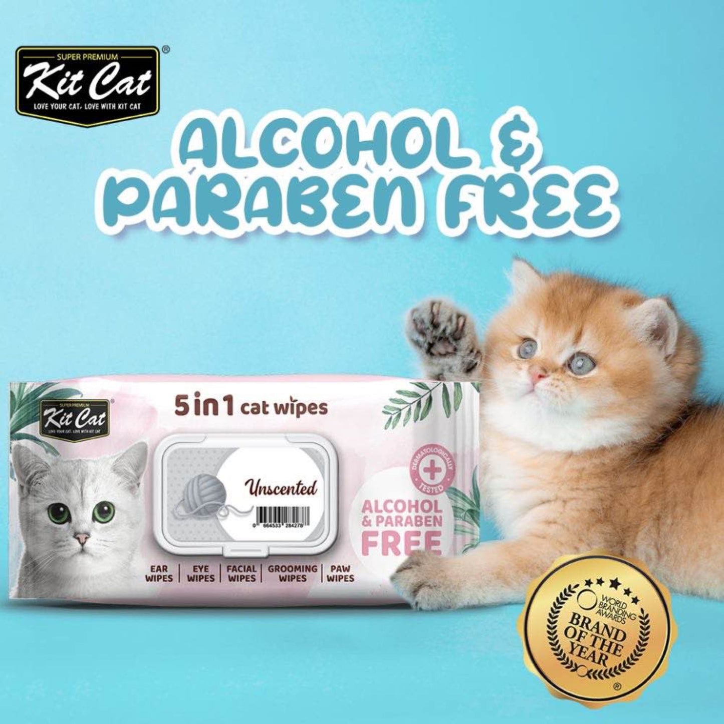 Kit Cat 5 In 1 Cat Wipes Unscented