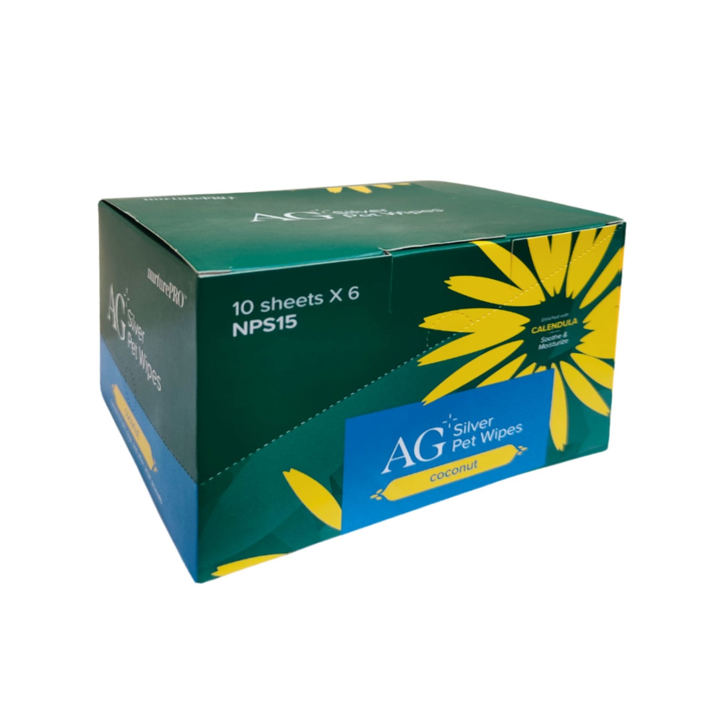 Box of AG Silver Pet Wipes with green and blue design on a white background