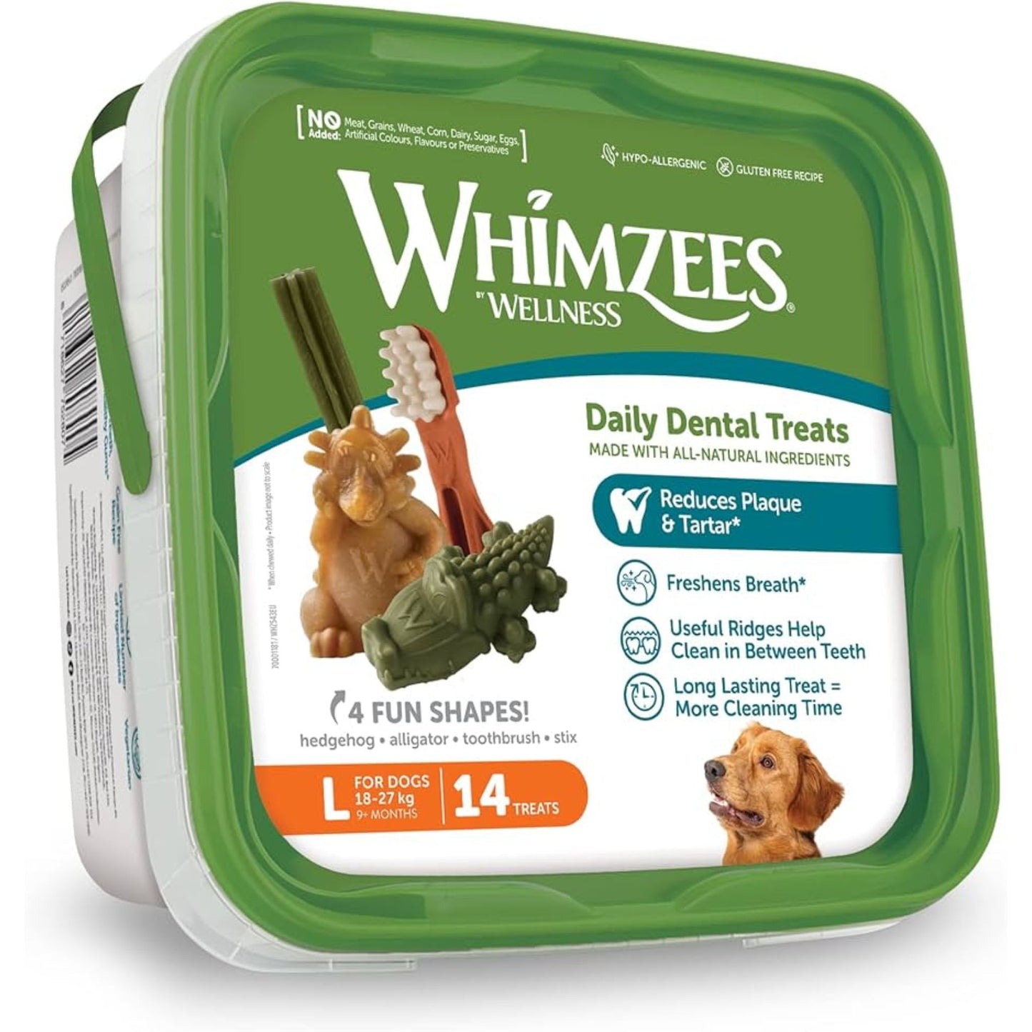 Whimzees by Wellness daily dental treats packaging on a white background