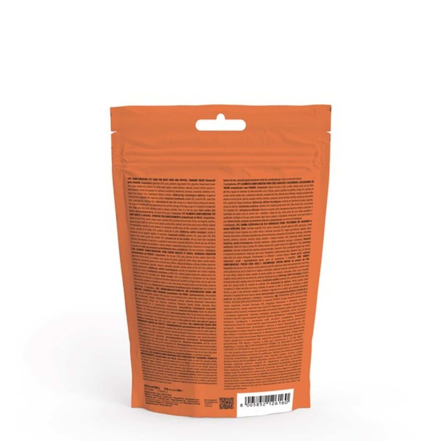 Orange packaging with text on a white background