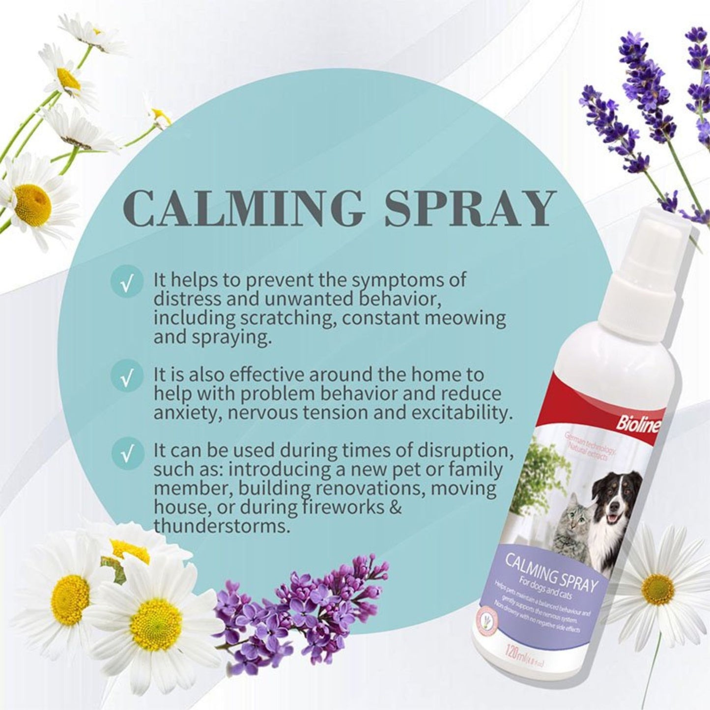 Bioline Calming Spray For Dog & Cat Stress Relief - 120ml