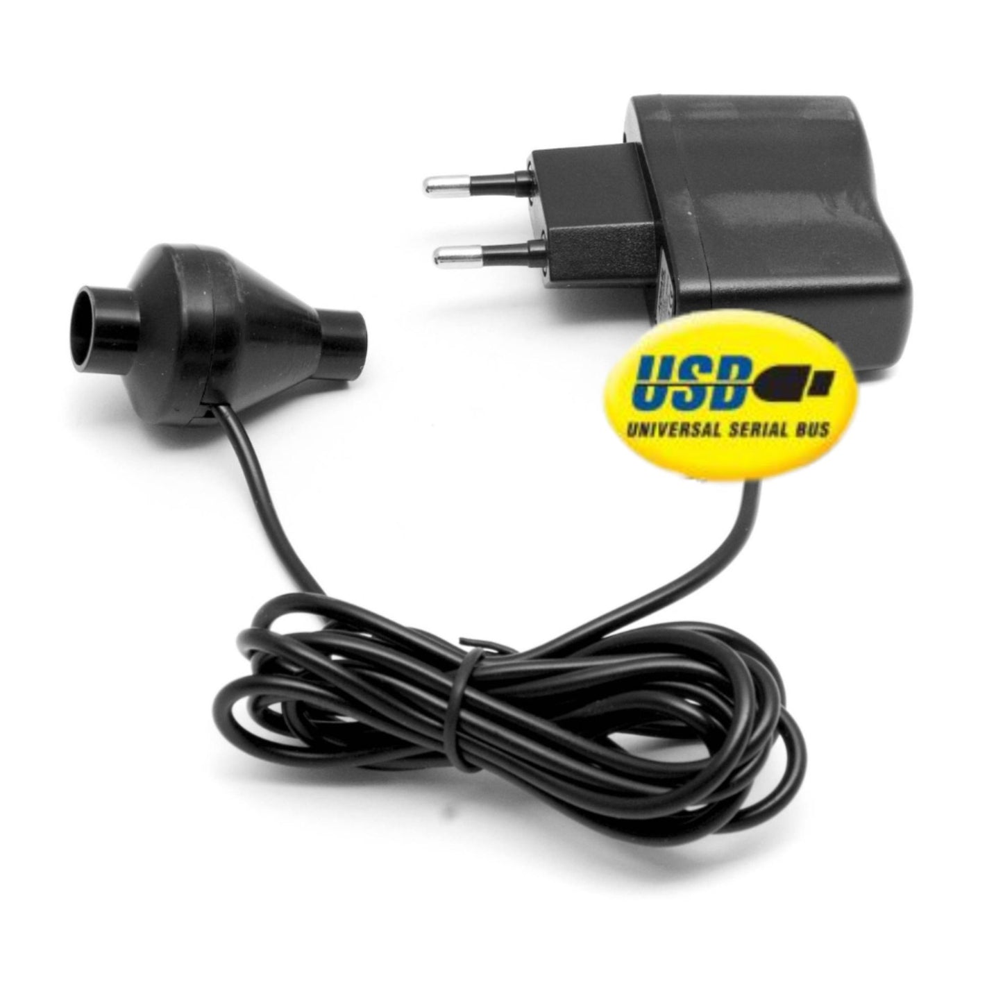 Black USB adapter with cable on a white background