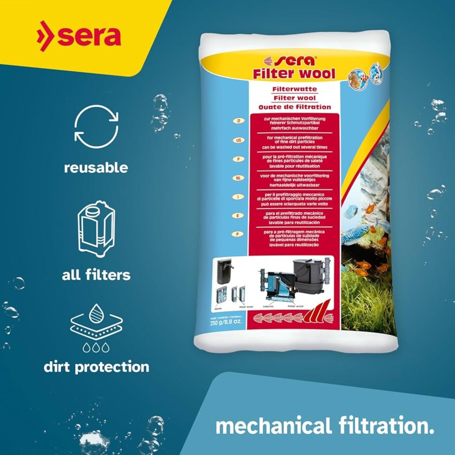 Sera Filter Wool High-Efficiency Filter Fiber For Aquariums - 250G