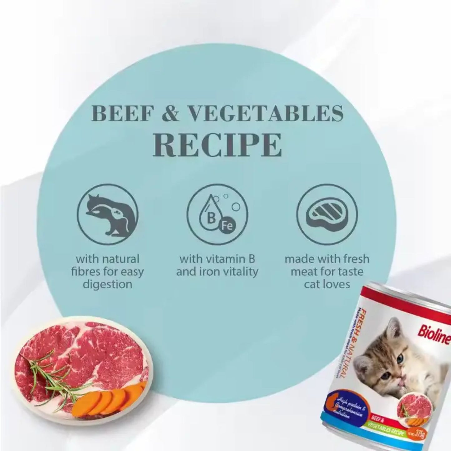 Bioline Canned Cat Food Beef & Vegetables - 375g