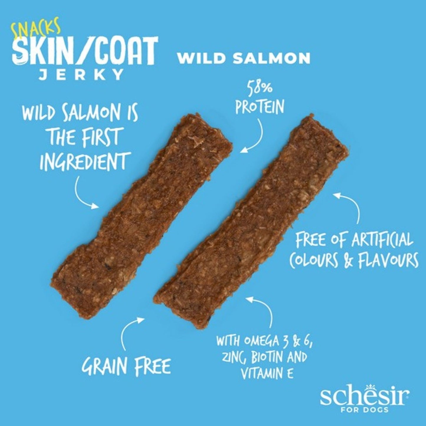 Schesir Dog Jerky Grain Free Skin & Coat Salmon - 115G