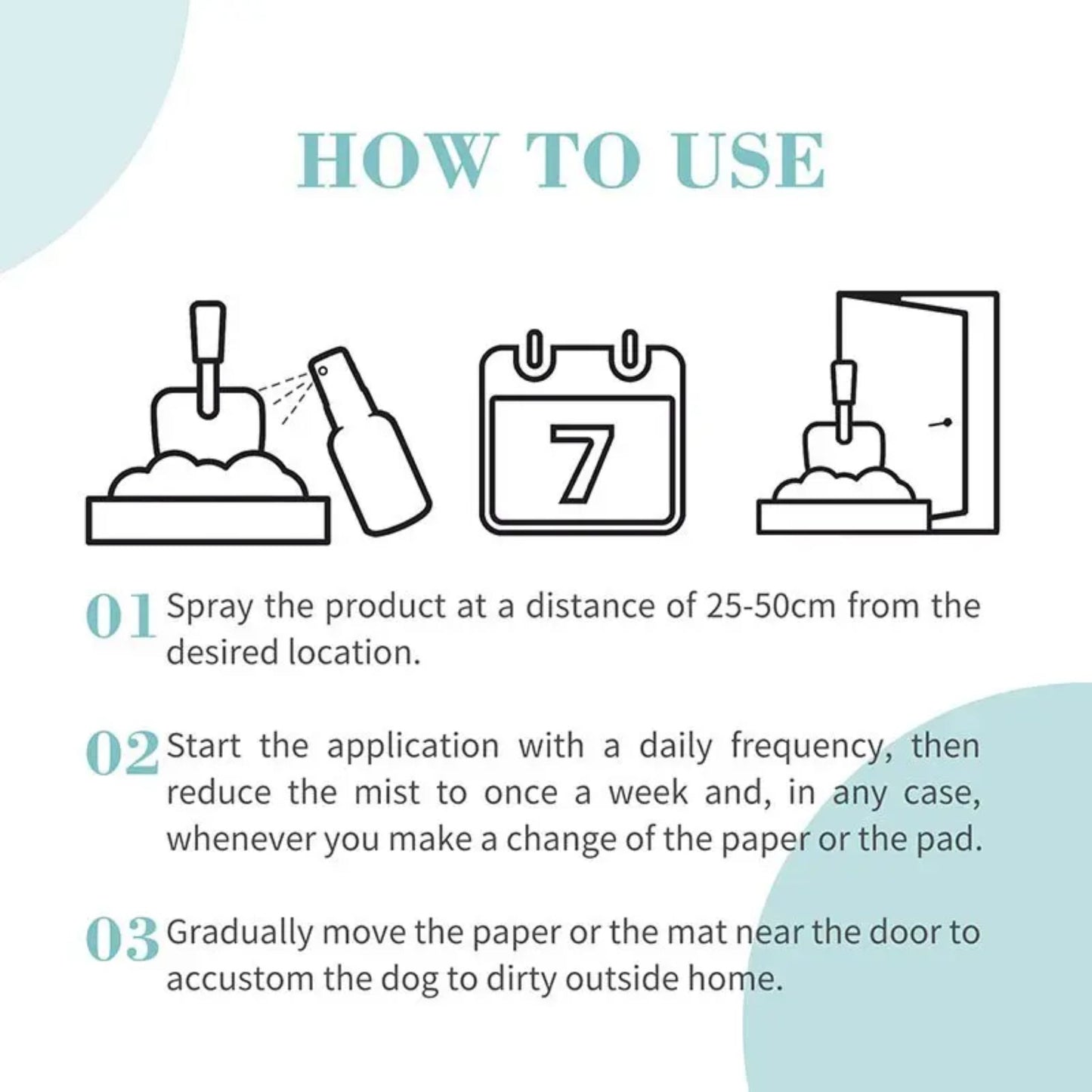 Instructions on how to use a product with icons and text on a light blue background