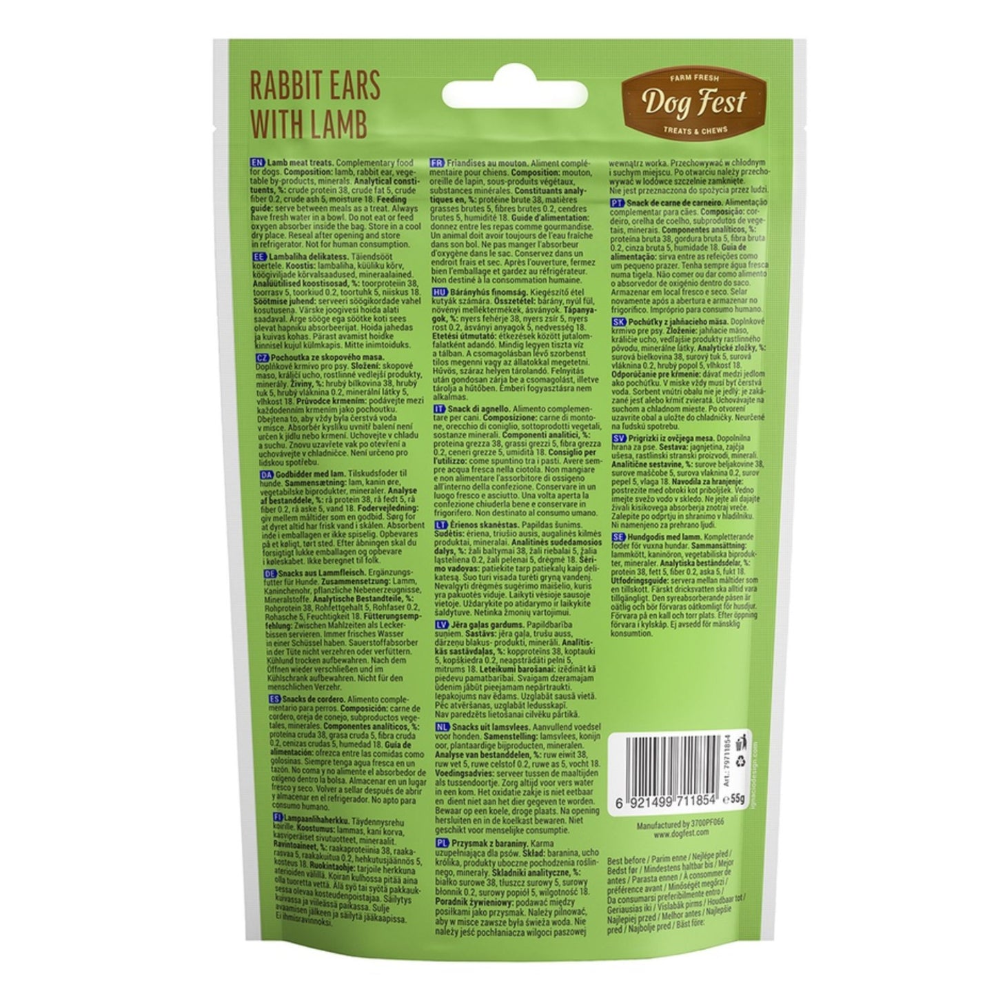 Dog Fest Rabbit Ears With Lamb For Mini-Dog Treats – 55g