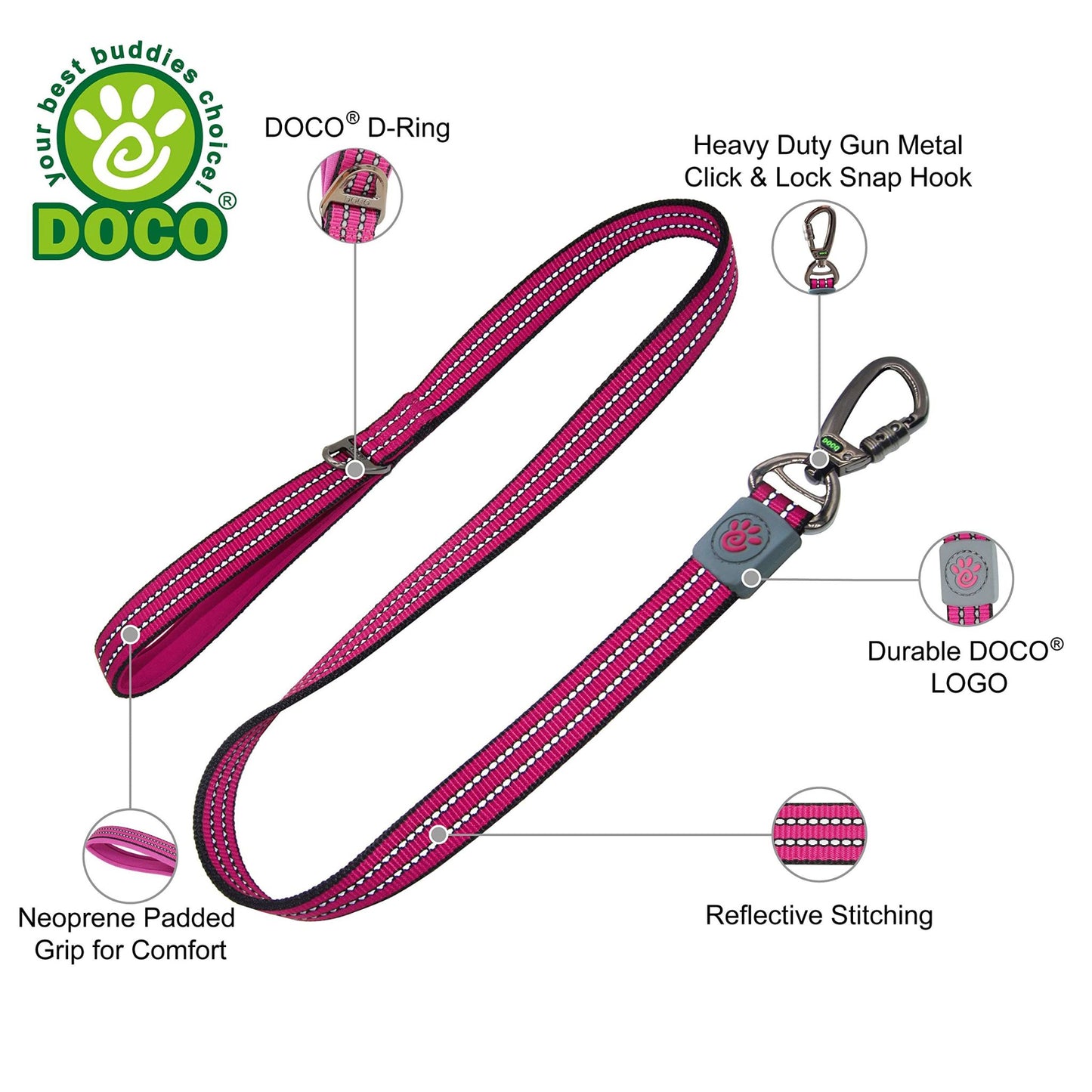 Doco Vario Leash 6Ft - Red Size - L